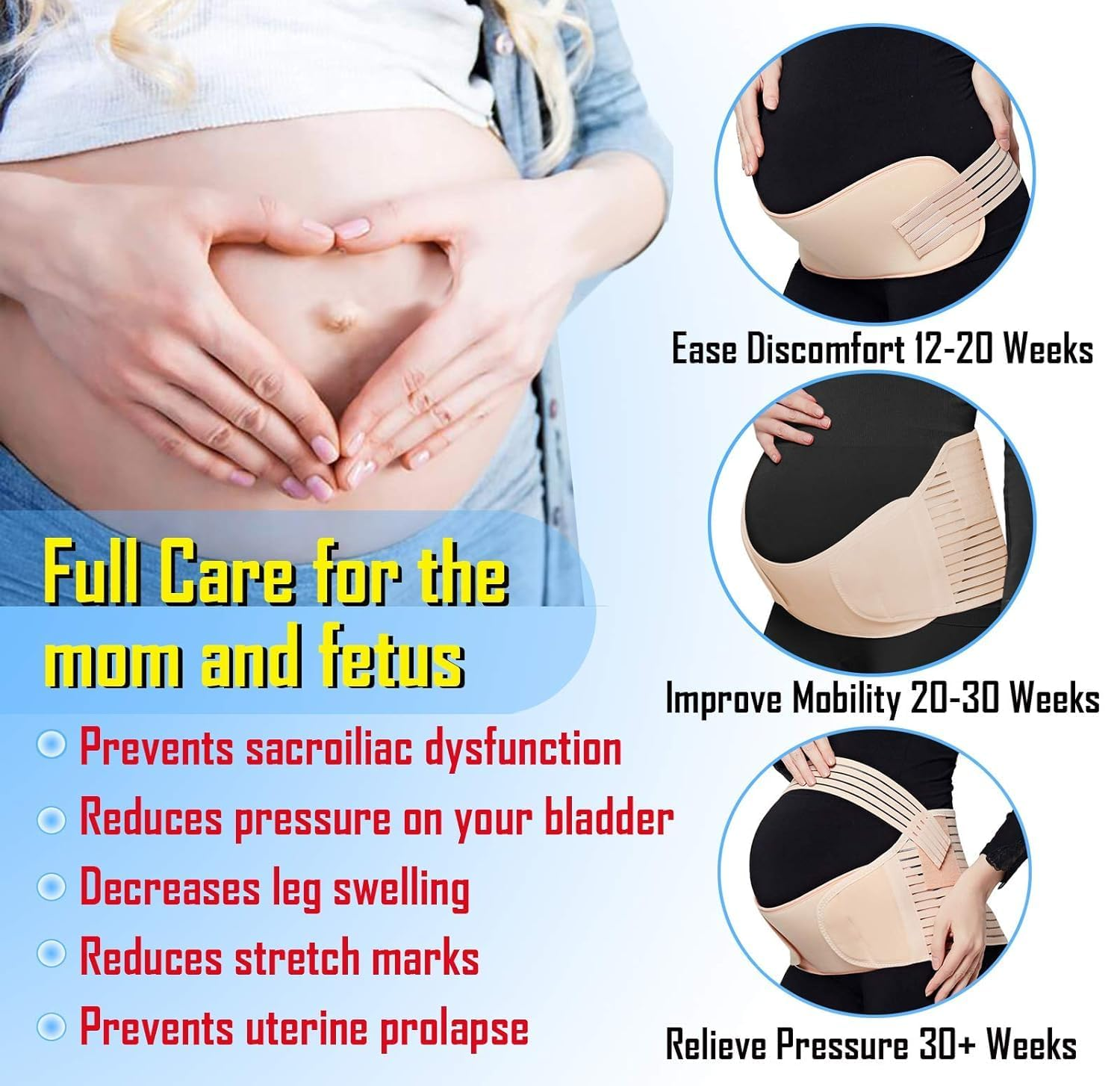Pregnant Belly Retraction Strap, Pregnancy Support Strap, Breathable Abdominal Support Bracket for Abdominal, Pelvic, Lower Back and Back Pain, Adjustable 3-In-1 Maternity Belt(Xl) image number 3