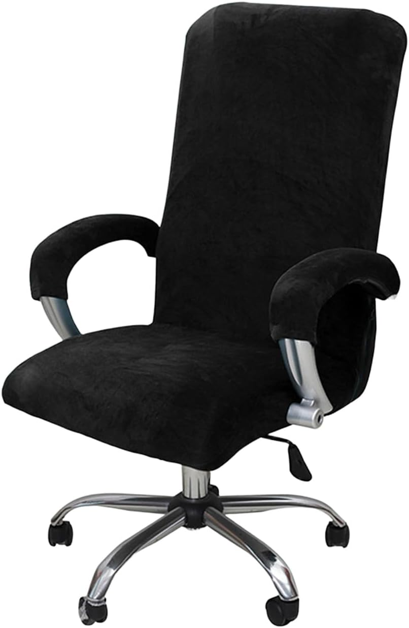 HDBHBH Stretch Office Chair Cover - Polyester Gaming & Computer Chair Slipcover with 2 Armrests, Universal Fit High Back Desk Chair Covers, Removable Black XL (Not Chair)