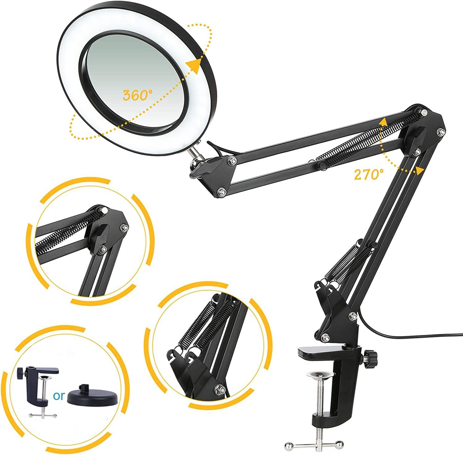 Magnifying Glass with Light and Stand, 8X Real Glass Desk Lamp Clamp, 3 Color Modes Dimmable, LED Lighted Magnifier for Reading Crafts Repair Sewing Close Works image number 5