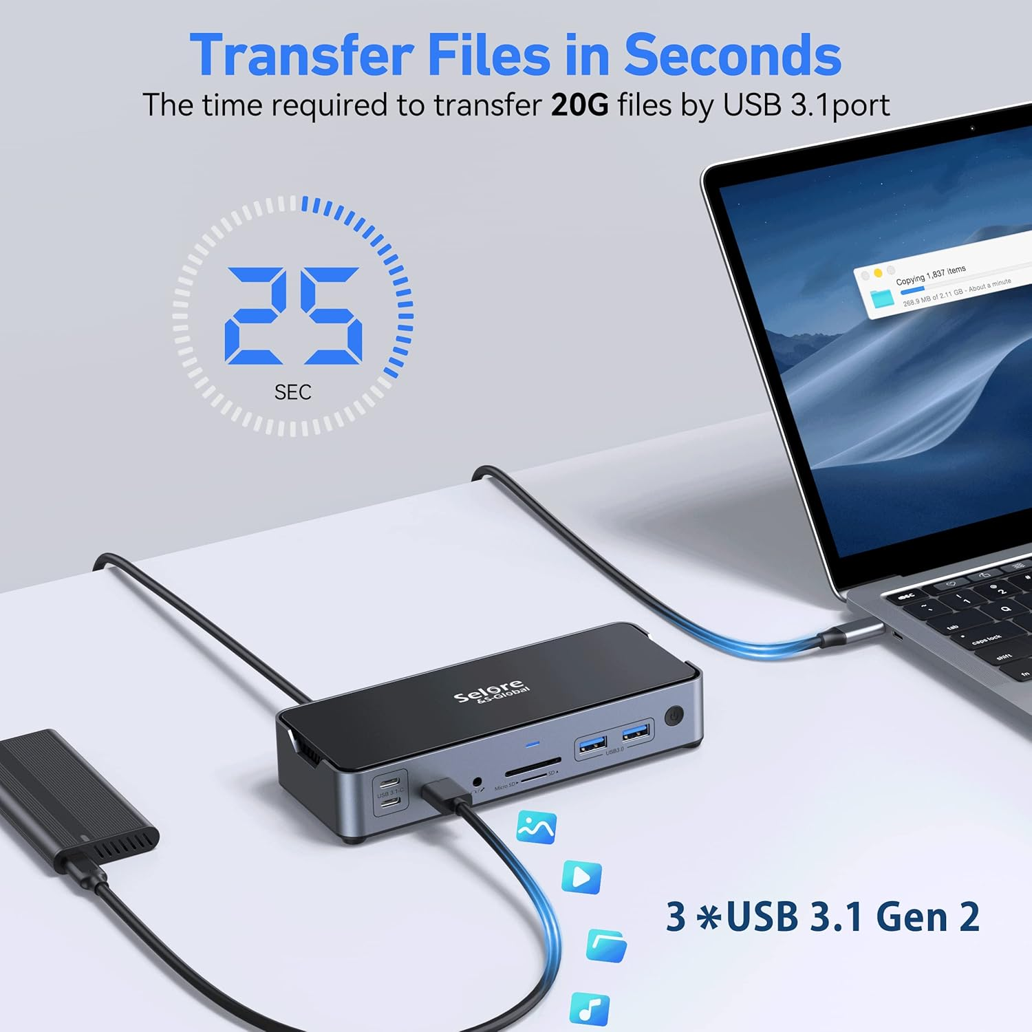USB C Docking Station USB C Dock Single 8K Triple 4K Display Laptop Docking Station Triple Monitor 15 in 1 to 2 HDMI Displayport Charging Ethernet USB 3.1 Type-C Port for Dell/Hp/Lenovo/Surface - Grey-4 image number 6