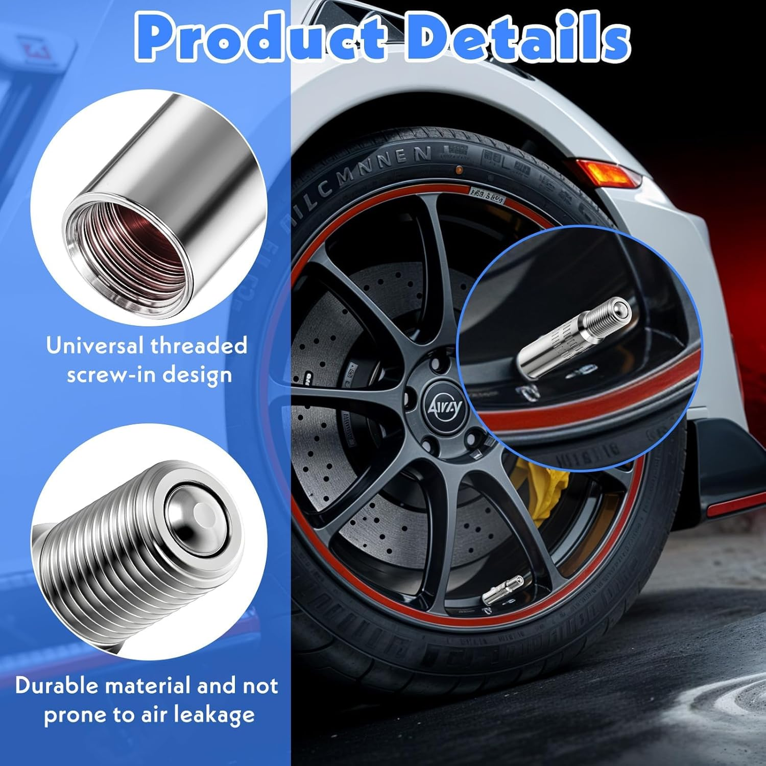 4 Pcs Tyre Valve Extension - Tire Valve Extenders Brass Tire Stem Extension Wheel Tire Cap Extender Adapter for Car Motorcycle Truck image number 4