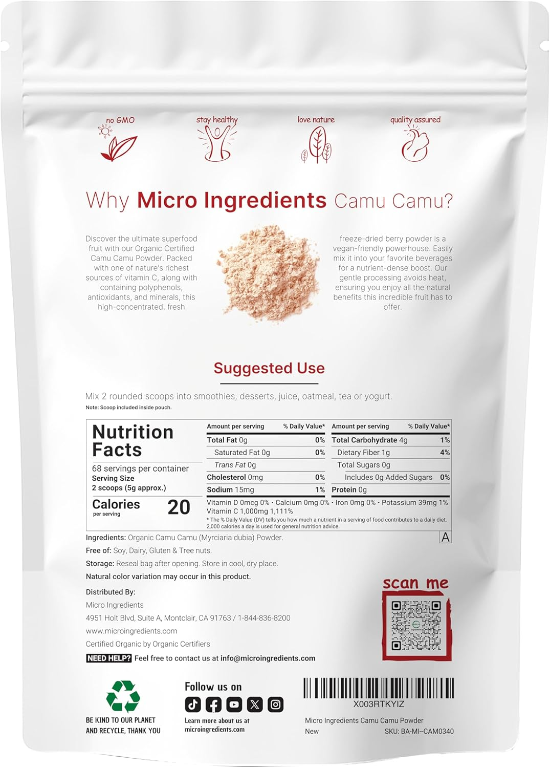 Peruvian Camu Camu Powder Organic, (Natural Vitamin C Powder), 8 Ounce, Strongly Supports Energy and Immune System, No Gmos and Vegan Friendly image number 2