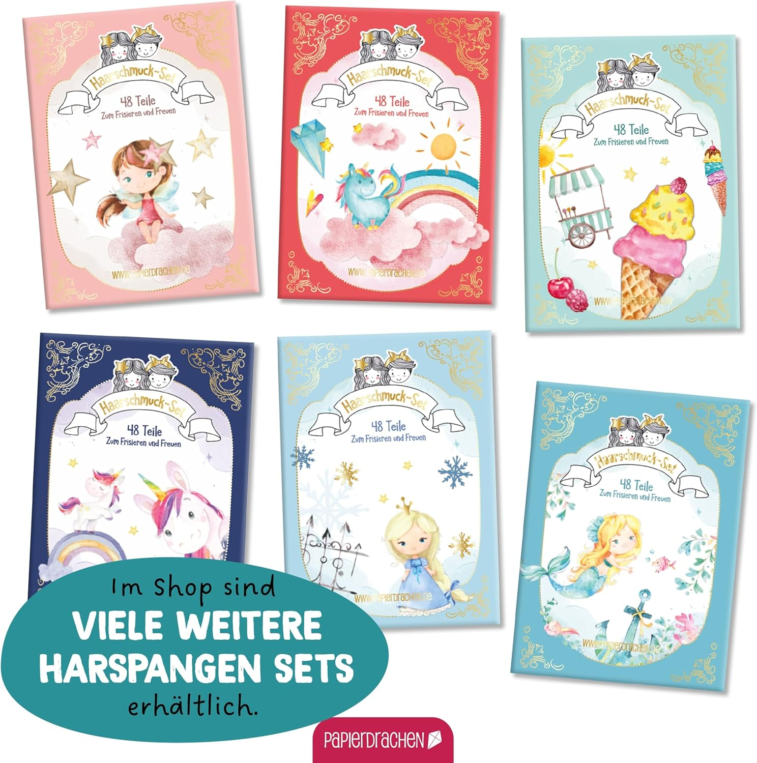 Papierdrachen Special 48 Hair Clips and Hair Bobbles 1001 Night - Durable and Robust - Children'S Sparrows with Glitter and Fabric Cover - Hair Accessories - for Long and Fine Hair - Set of 12 image number 3