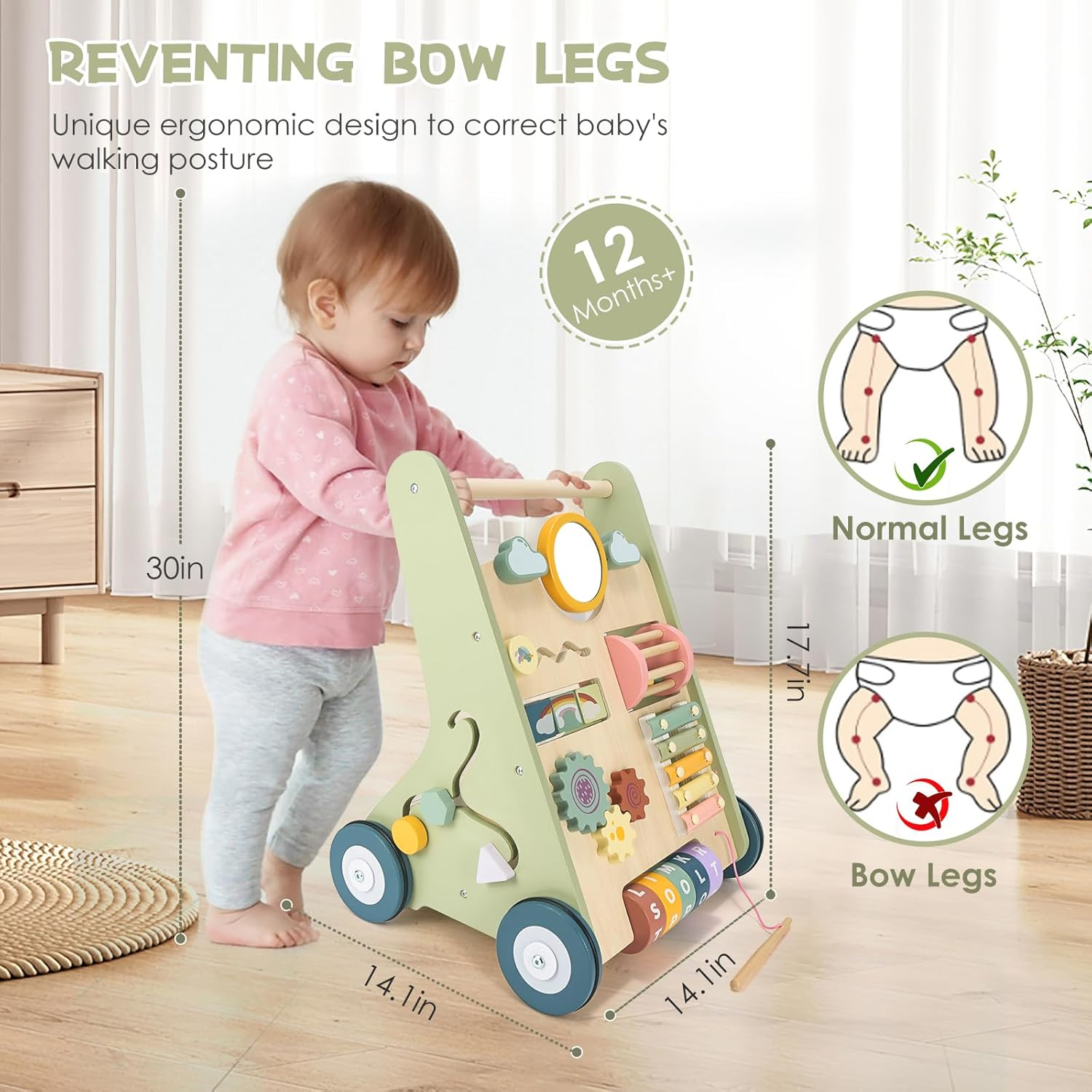 Baby Push Walker, Wooden Baby Walker with Wheels, Montessori Push Walker for Babies 6-12 Months, Push Walking Toys for Boys&Girls 1 Year Old, Gifts for Toddler image number 5