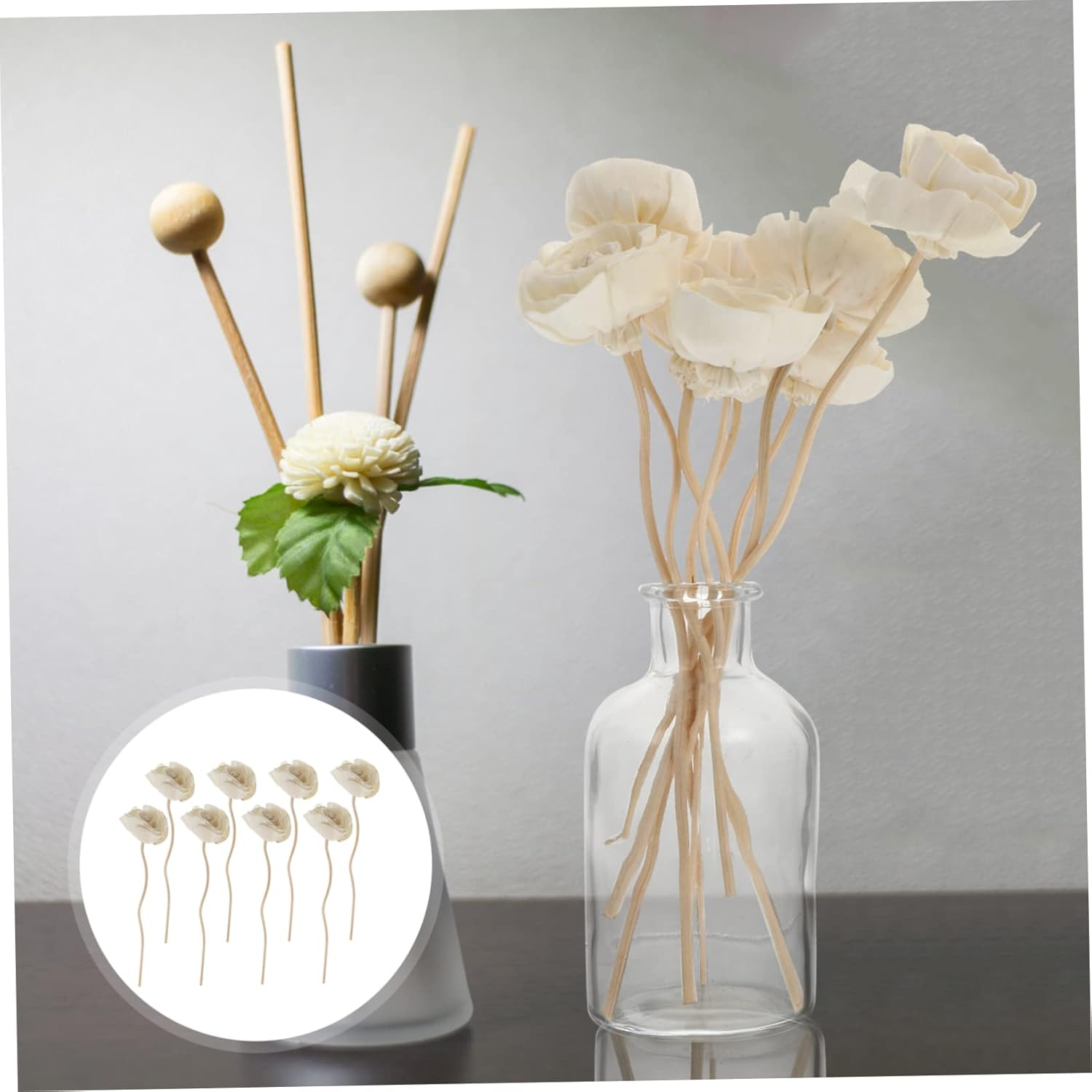 STOBAZA Essential Oil Diffuser Sticks Flower Diffuser 22Cm White Rattan Flower Shape Design Natural Atmosphere Interior Decoration for Bathroom Kitchen image number 2