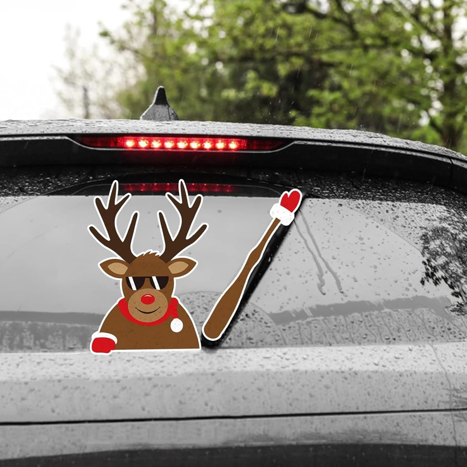 2 Pcs Christmas Reindeer Car Decoration Kit, Wiper Sticker and Auto Window Stickers for Styling, Holiday Car Window Accessories for Christmas Decor image number 1