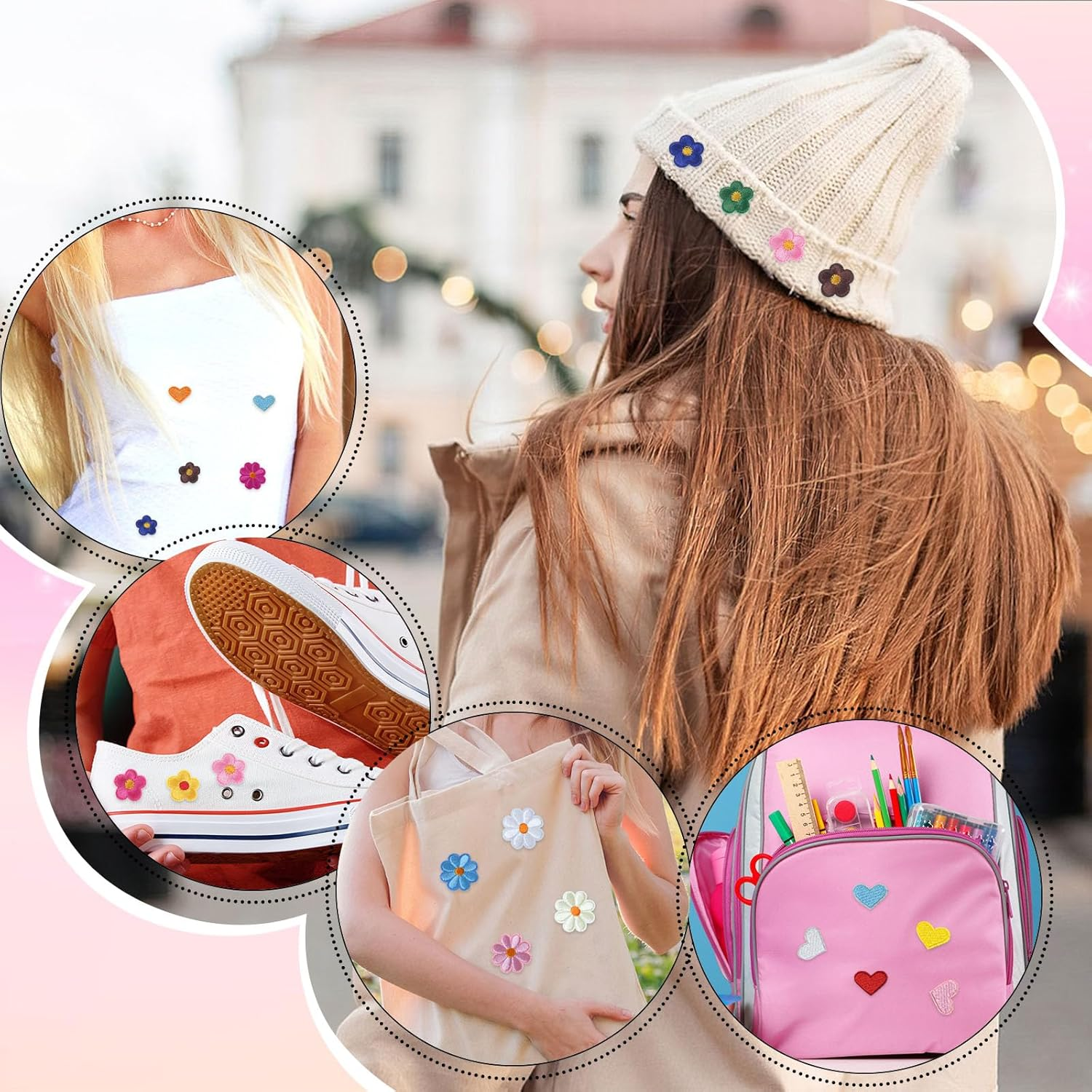 96 PCS Colorful Sew Iron on Patches for Clothing, Flower, Star, Heart Patches, Mini Embroidery Applique Patches for Backpacks Jackets Jeans Hats DIY Accessories (Colorful) image number 2