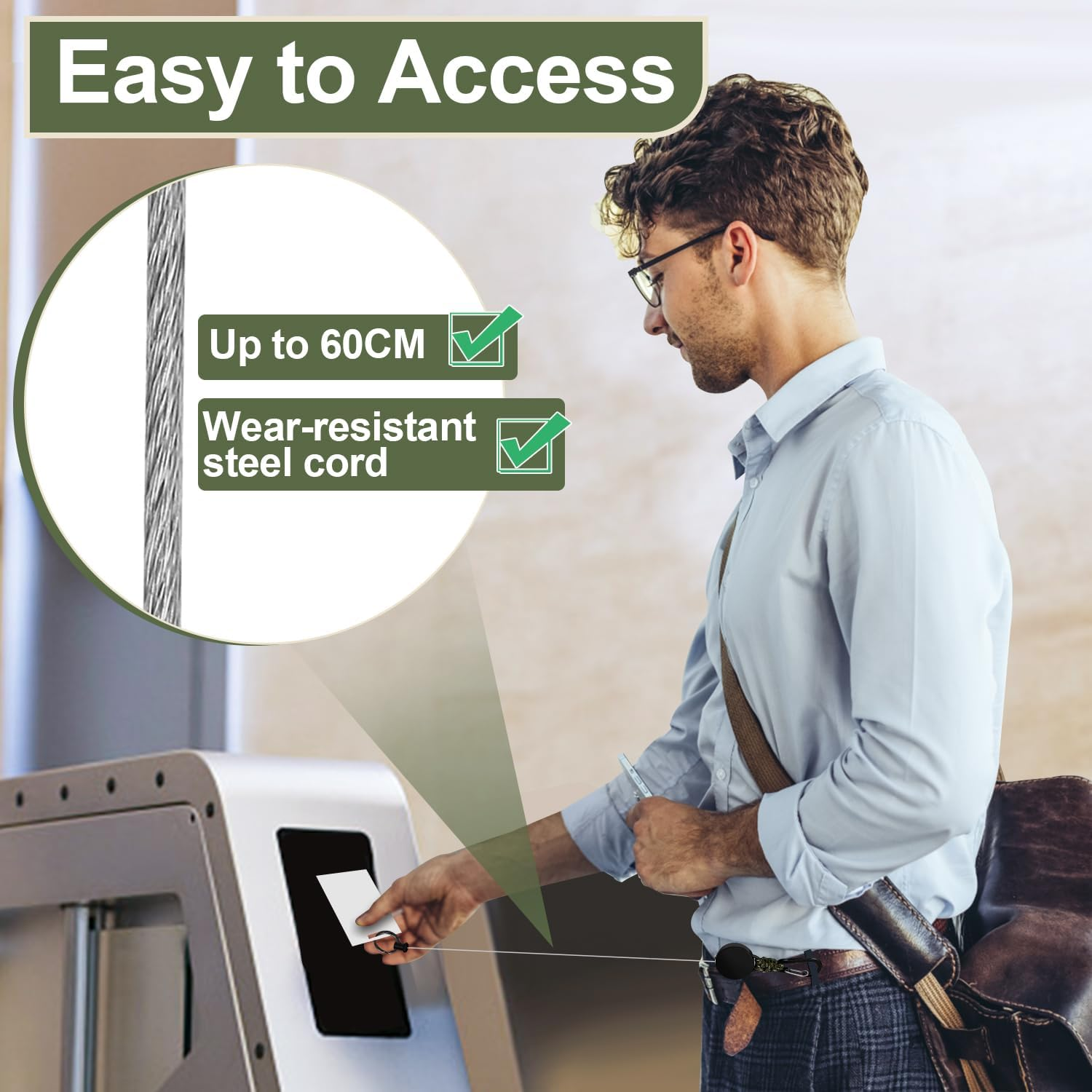 Retractable Keychain 2 Pack Heavy Duty Carabiner Badge Holder, Tactical ID Badge Reel Retractable Key Ring with 60 Cm Steel Extendable Cord and Paracord image number 5