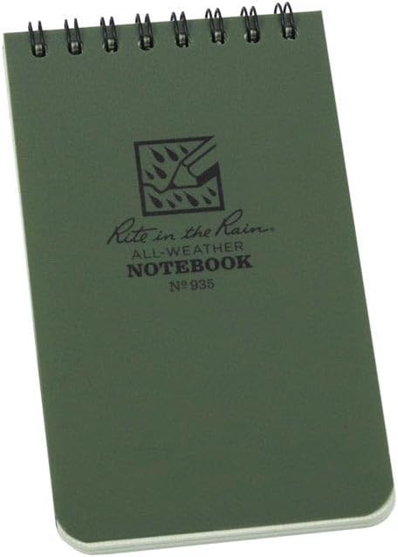 Rite in the Rain Weatherproof Top Spiral Notebook, 3" X 5", Green Cover, Universal Pattern (No. 935)
