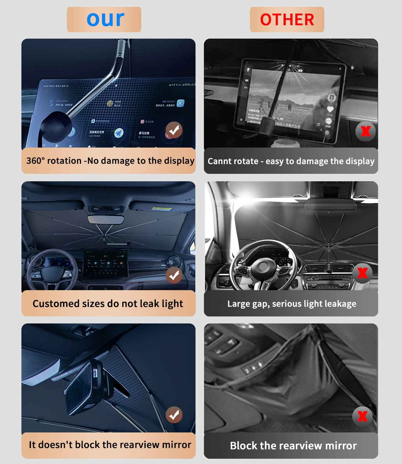 Custom-Fit for Jaguar Windshield Sun Shade Umbrella, 360&deg;Rotation Bendable Car Umbrella Sunshade Cover UV Block Car Front Window, Designed for Jaguar Accessories (For Jaguar F-PACE) image number 1