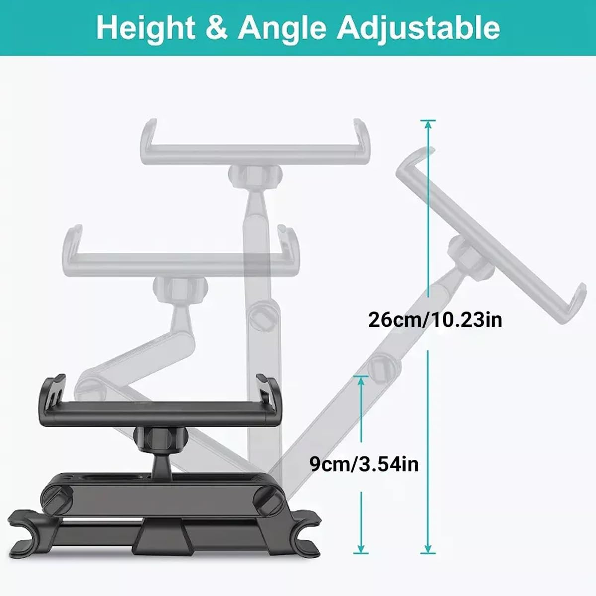 AIMALL Car Rear Seat Mobile Phone Tablet Holder Bracket, Adjustable Headrest Mount for Tablets & Phones, Fits 5.51-10.23In Devices, Easy Installation, Universal Compatibility image number 2