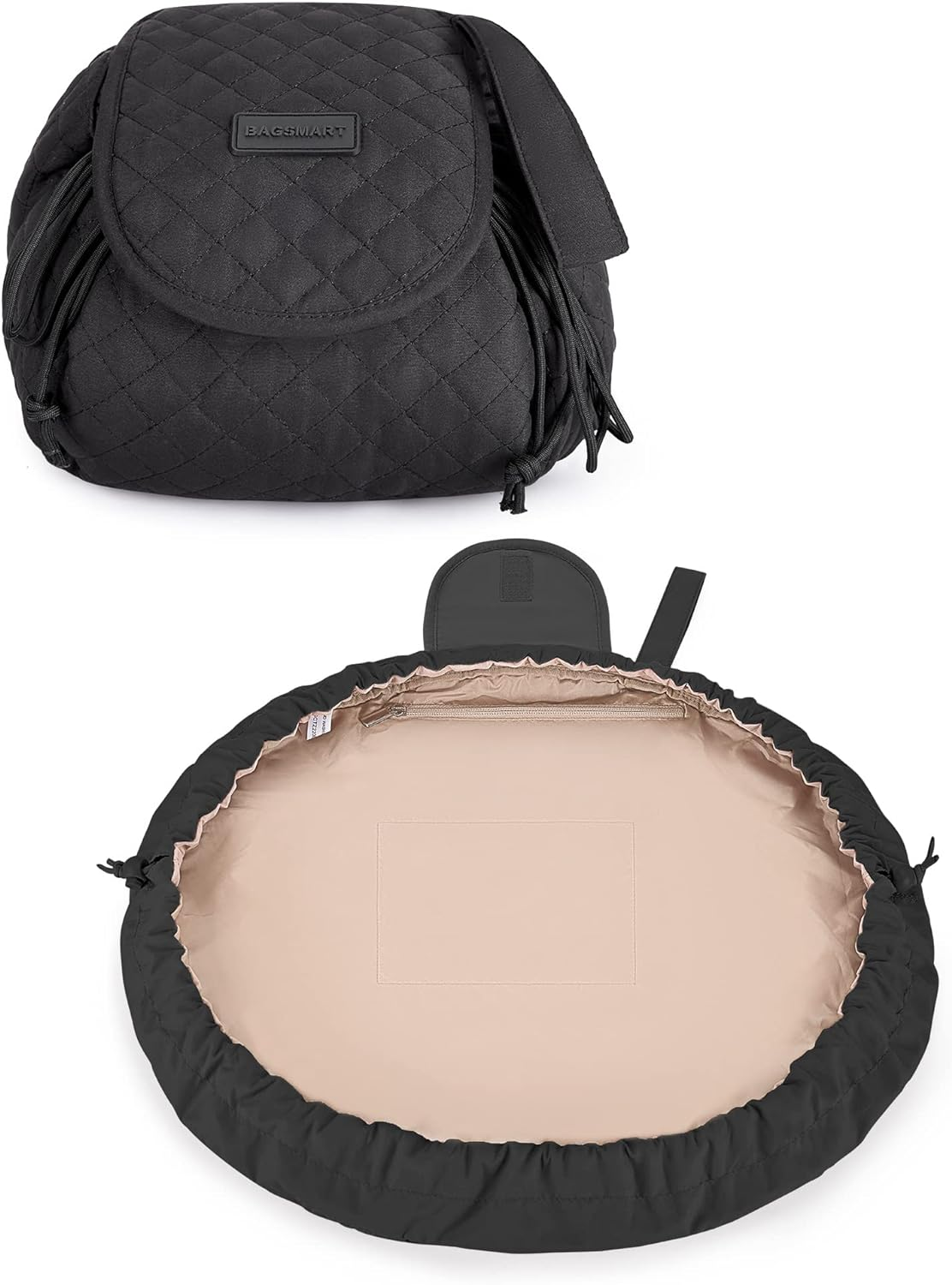 BAGSMART Lazy Makeup Bags for Women, Waterproof Drawstring Cosmetic Bag Travel Makeup Bag Organizer Case for Household,Black