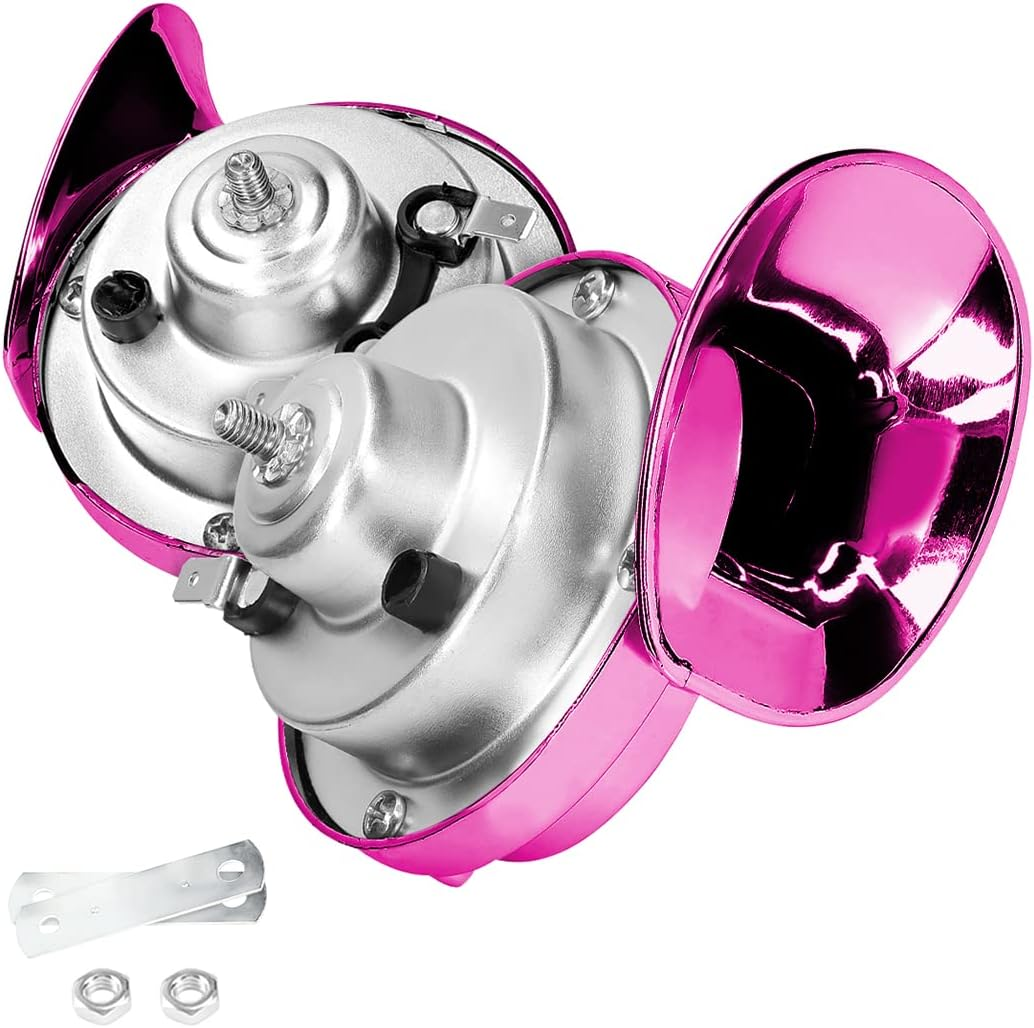 Moly Magnolia 300DB Super Loud Train Horn, 2PCS Car Air Electric Snail Double Horn, 12V Waterproof Air Horns Replacement Kit, Auto Accessories Universal for Motorcycle, Truck, Bike, Boat (Wine Red)