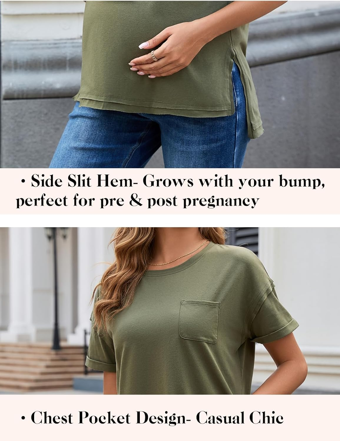 Ecavus Women'S Maternity T-Shirt Oversized Short Sleeve Loose Fit Cotton Blend Pregnancy Top Casual Wear image number 5