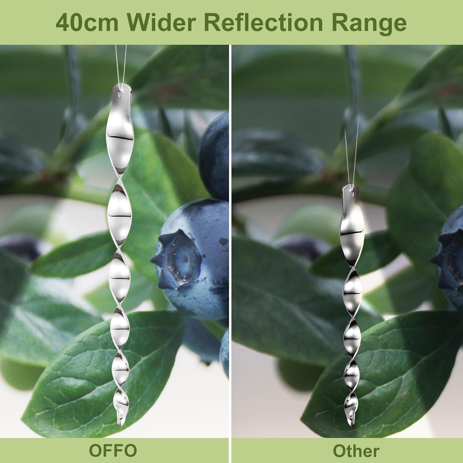 OFFO Large Bird Deterrent Scarer Rods, 40Cm(15.7 Inches) Reflective Bird Repellent Device Outdoor Bird Scarer to Keep Pigeon and Woodpecker Away from Garden or Yard, 10 Pcs,Silver image number 4