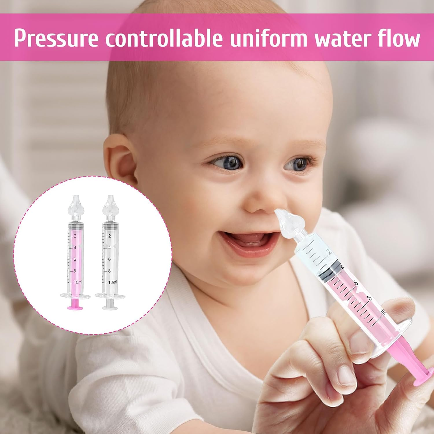 2Pcs Baby Nasal Aspirator, Nasal Rinse, 10Ml Professional Syringe Baby Aspirator, Baby Infant Safe Nasal Cleaner, Quick Rinse Portable Nose Cleaner, Suitable for Newborns Infants Nose