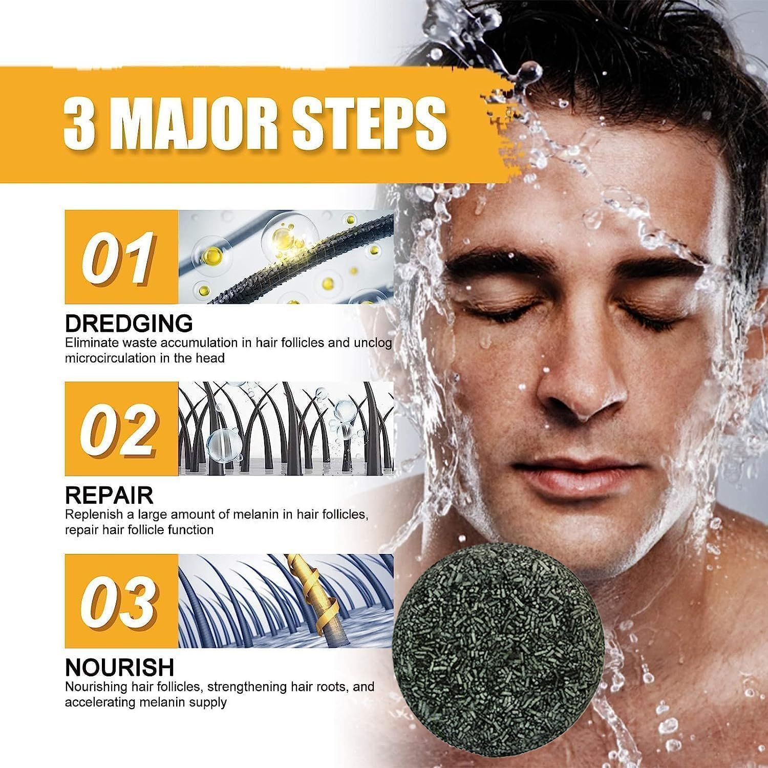 Spartan&trade; - Gray Hair Reverse Bar, Spartan&trade; Pure Gray Hair Charcoal Bar, Spartan Gray Hair Reverse Bar, Mane Grey Reverse Bar Men, Bar Shampoo for Gray Hair, Reverse Grey Hair (3PCS) image number 2