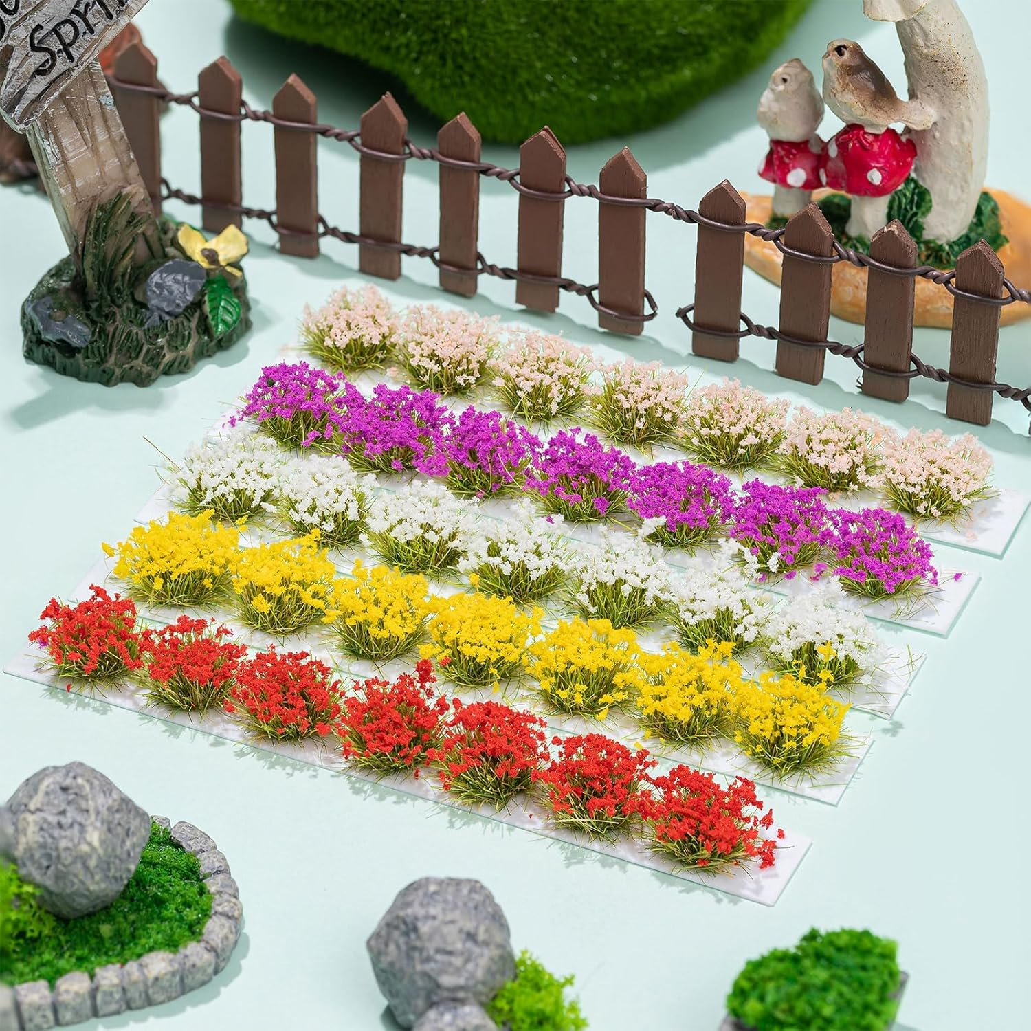 Miniature Colorful Cluster Flower, 70-Pack of Static Grass Tufts for DIY Craft Projects, Model Train Scenery, Railroad Environments, Wargaming, Military Model Bases, and Miniature Dioramas image number 4