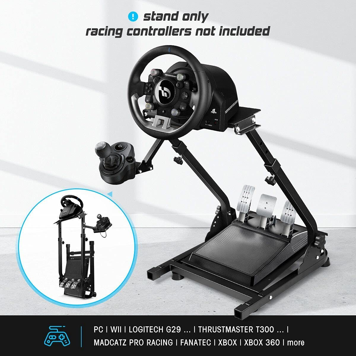 AUSWAY Gaming Racing Steering Wheel Stand Adjustable Foldable Simulator Wheel Stand for Logitech G25 G27 G29 G920 Xbox Xbox360 PS2 PS3 PC WII image number 1