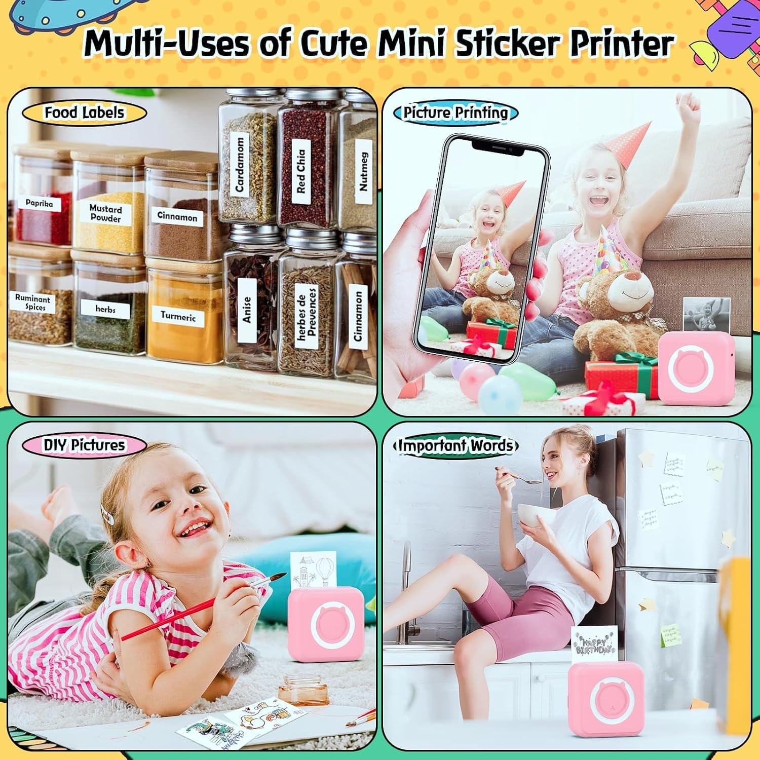 QYCHHJ Inkless Sticker Printer for Iphone/Android/Tablet, Bluetooth Mini Pocket Printer with 8 Rolls Thermal Paper, Portable Mini Printer for School Notes Journal Memo Photo Picture, Pink image number 6