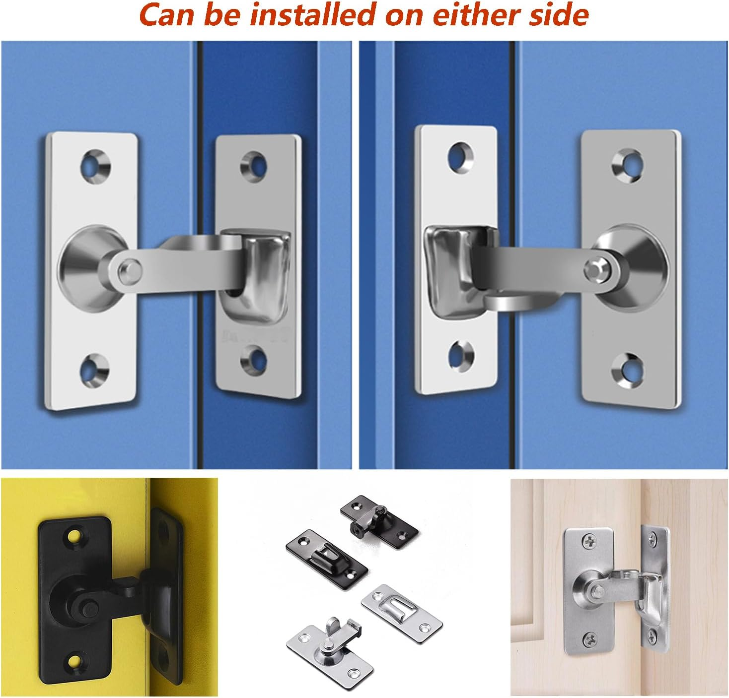 Taicols 90 Degree Door Latch Sliding Door Lock Screen Door Latch Pocket Door Latch,Stainless Steel Safety Angle Locking Latch for Push/Sliding/Barn Door,Right Angle Sliding Door Lock (Silver-4Pcs) image number 2