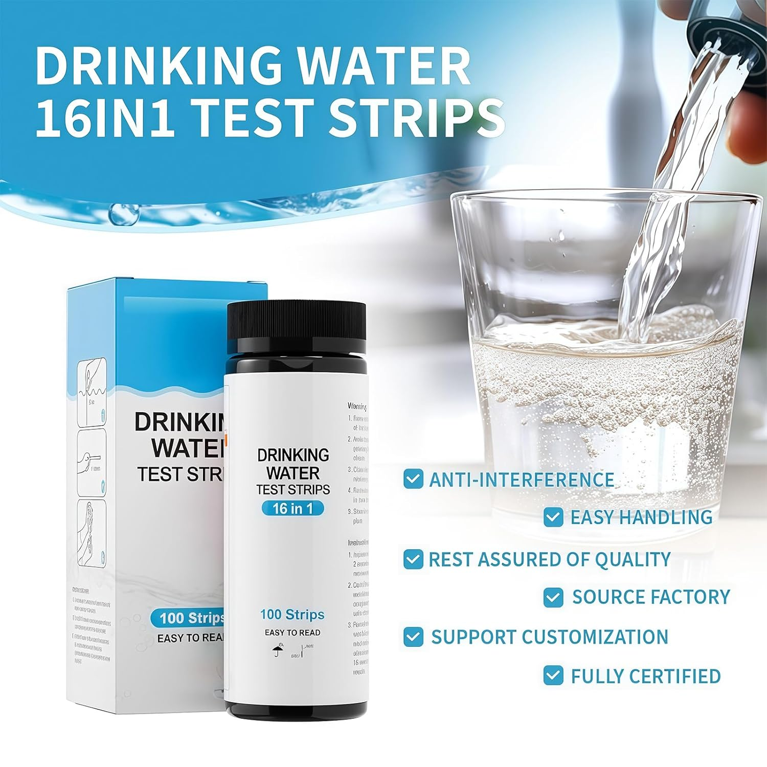Gdsanlian 16 in 1 Water Test Kit - High Sensitivity Drinking Water Test Kit -Test Strips Detect PH, Lead, Iron & Many|Home Water Purity PH Test Strips for Aquarium, Pool, Well & Tap Water image number 1