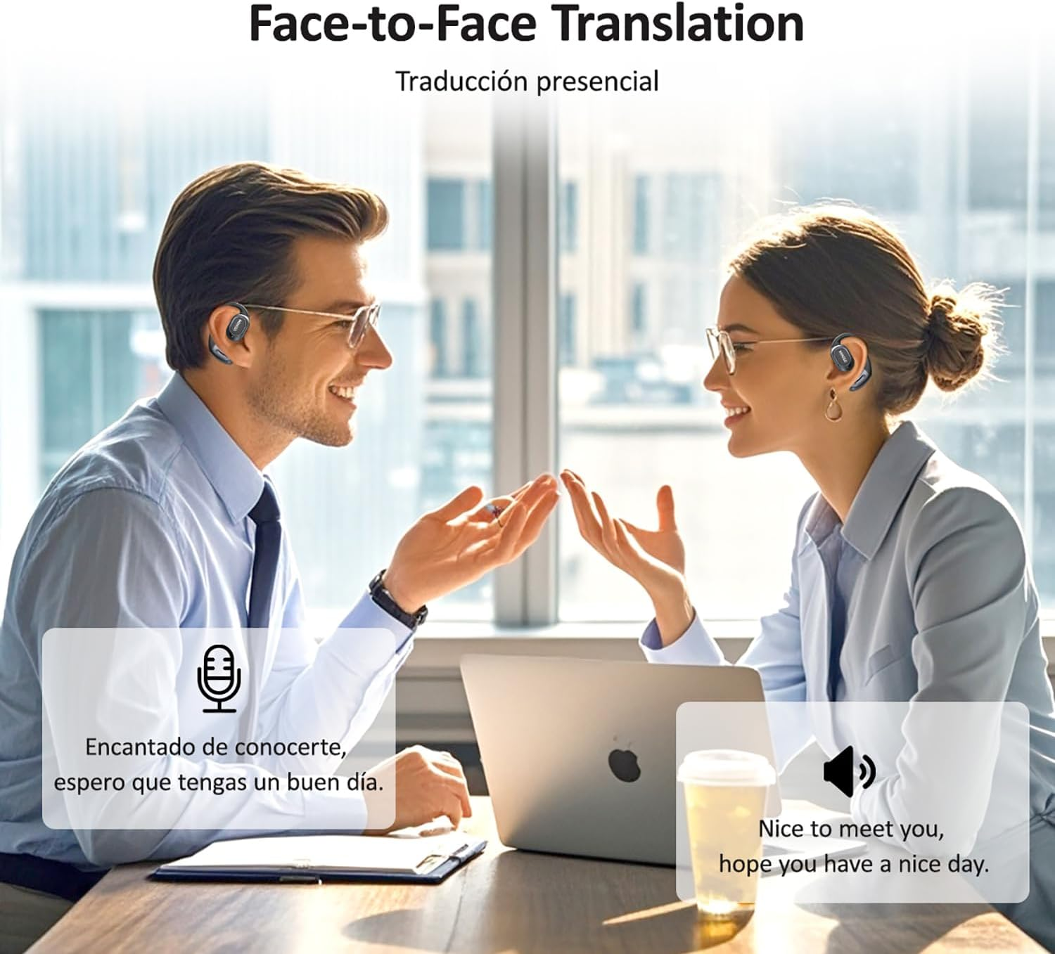 MINISO MS156 Al Translation Earbuds Real Time 3-In-1 Translator Earbuds 135 Languages&Accents Bluetooth 5.4 Open Ear Headphones with Silicone Neck Strap for Travel Business Learning, Black