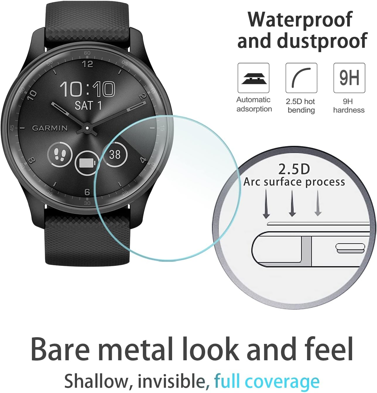 Diruite Pack of 4 for Garmin Move Trend Tempered Glass Screen Protector HD Glass Anti-Scratch Screen Protector for Garmin Move Trend Screen Protector [Anti-Oil, 9H Hardness]