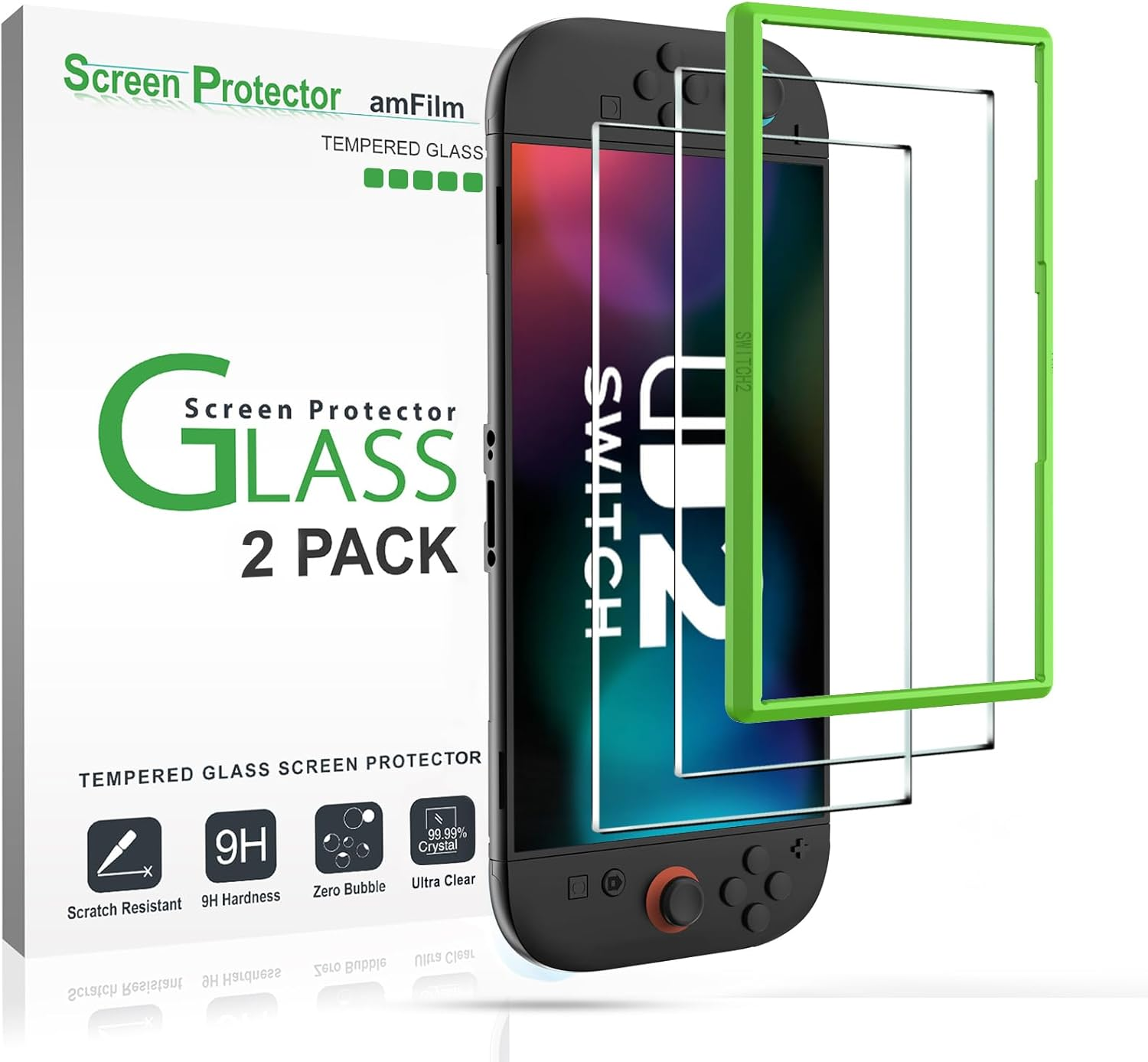 Amfilm Tempered Glass Screen Protector Compatible with Nintendo Switch 2 7.9 Inch 2025 Model (2-Pack)