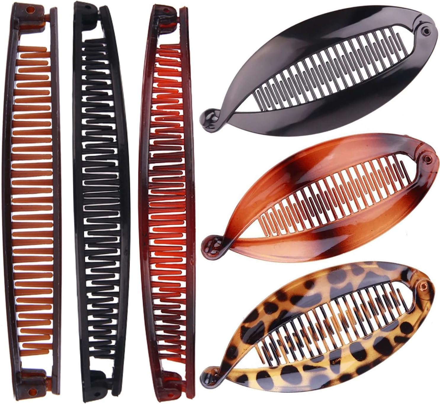 6 Pcs Banana Hair Clips for Women - Classic Fishtail Clincher Combs, Large Double Ponytail Holder Clips for Thin Hair image number 3