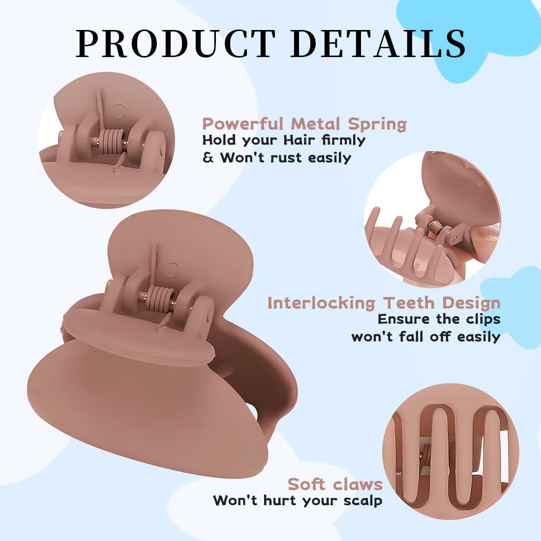 KIRZAX Pack of 12 Women'S Small Hair Clips, 4 Cm Hair Clip, Mini Accessories, Strong Stylish Banana Clip, Spider Hair Clips for Women, Girls, Children image number 5