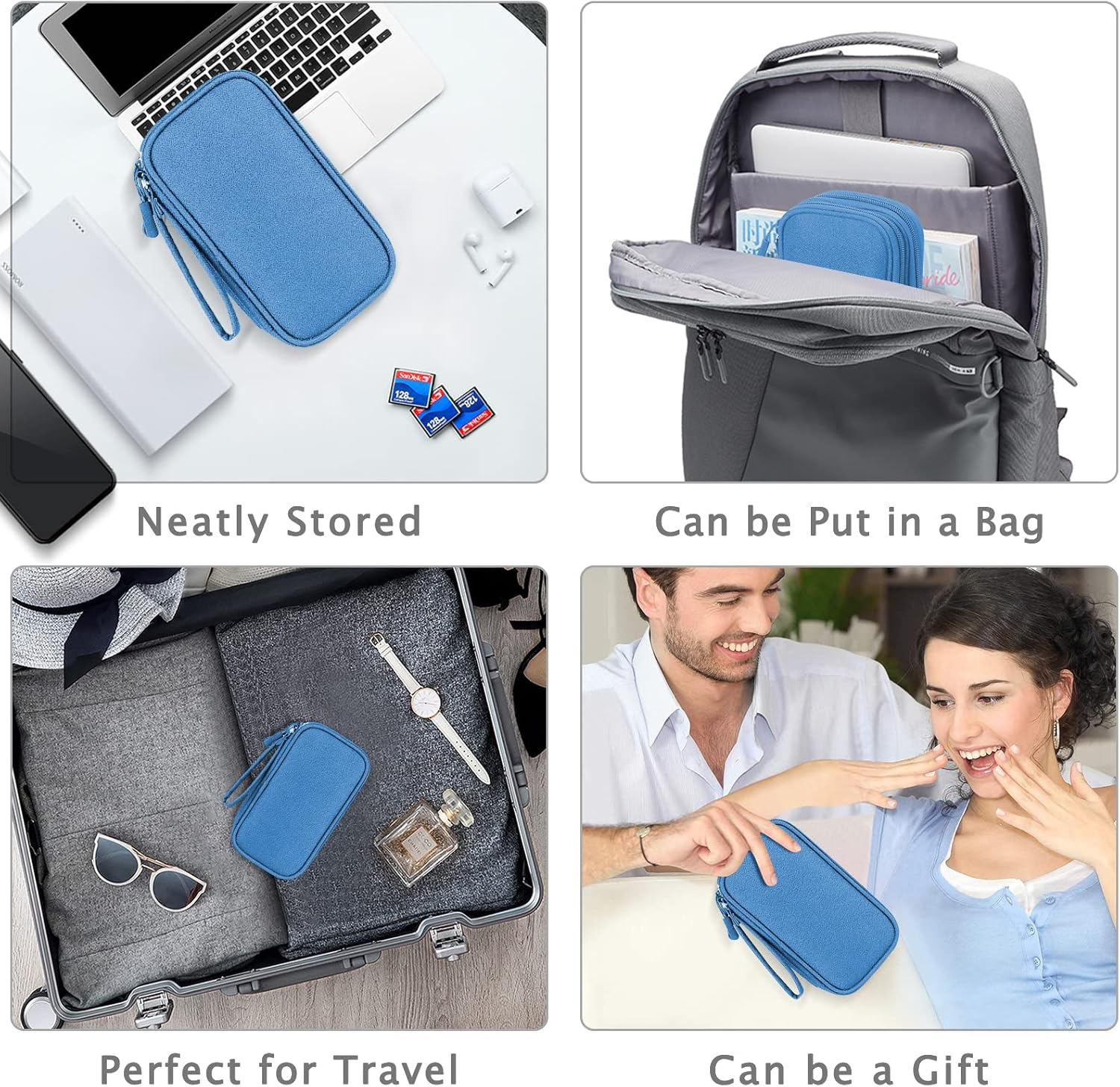 FYY Electronic Organizer, Travel Cable Organizer Bag Pouch Electronic Accessories Carry Case Portable Waterproof Double Layers Storage Bag for Cable, Cord, Charger, Phone, Earphone, Medium Size, Blue image number 3