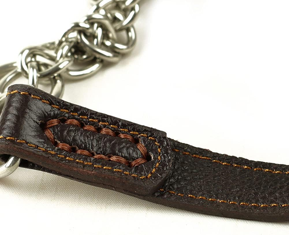 Love Dream Martingale Collars for Dogs, Leather Training Dog Collar, Stainless Steel Chain Anti-Escape No Pull Dog Collar for Medium Large Dogs (M(13.8"-18.9"), Brown) image number 2