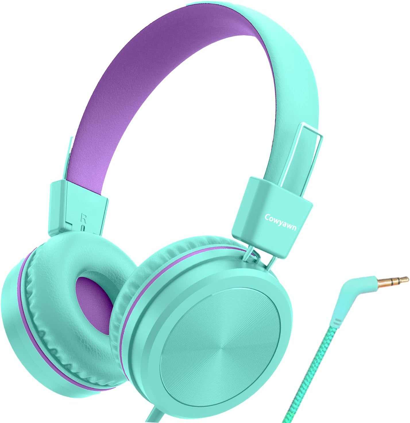 Cowyawn Kids Headphones, Toddler Headphone with Safe Volume Limiter 94Db, Wired School Headphones for Kid, 3.5Mm Adjustable On-Ear Headphone for Boys/Girls/Children/Teens/Ipad/Computer, Purple Green image number 1
