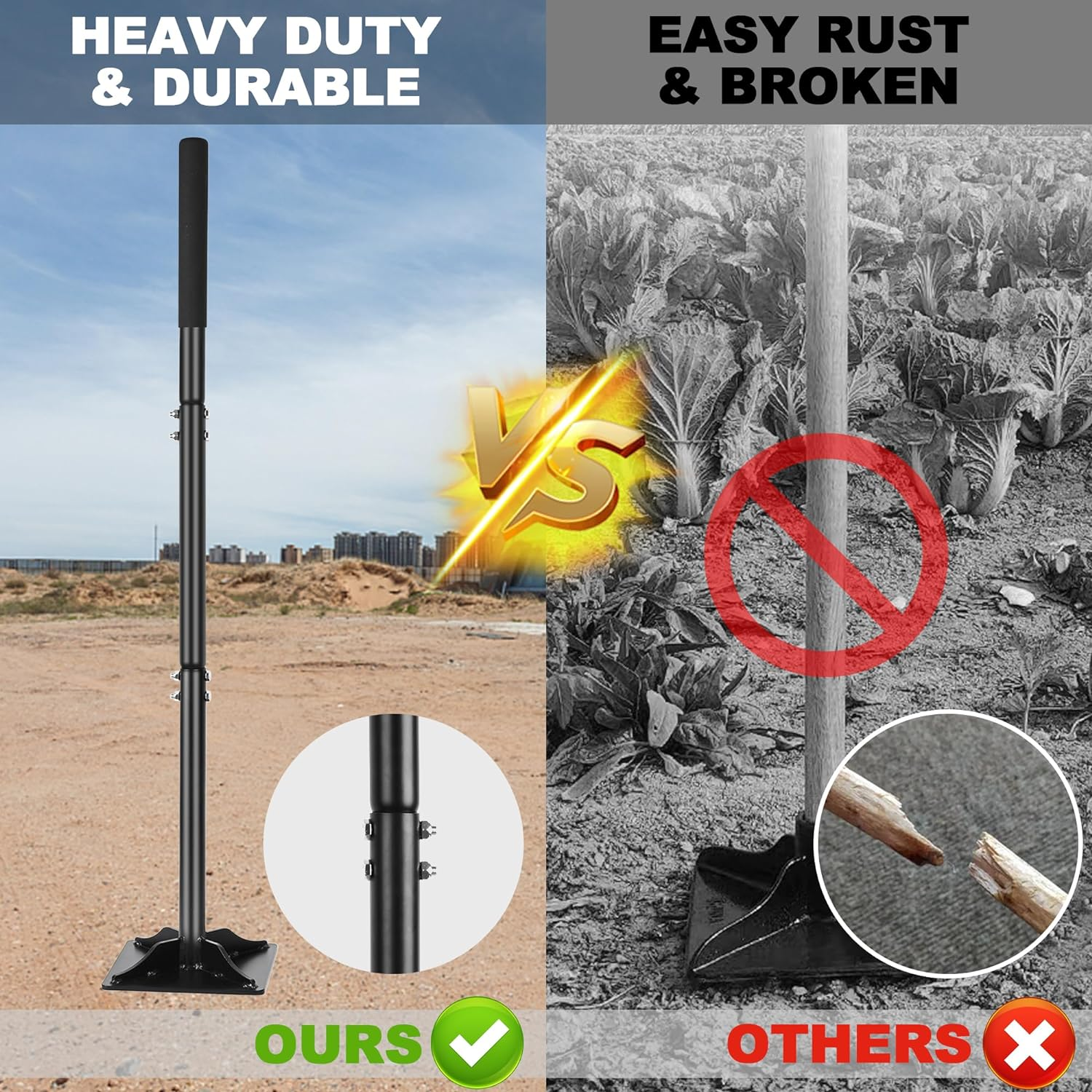 Tamper with 44 Inch Handle, Sturdy Heavy Duty Carbon Steel Soil Tamper Tool, Height Adjustable Leveling Tamper, Tamper for Installing Pavers and Repairing Asphalt Roads image number 4