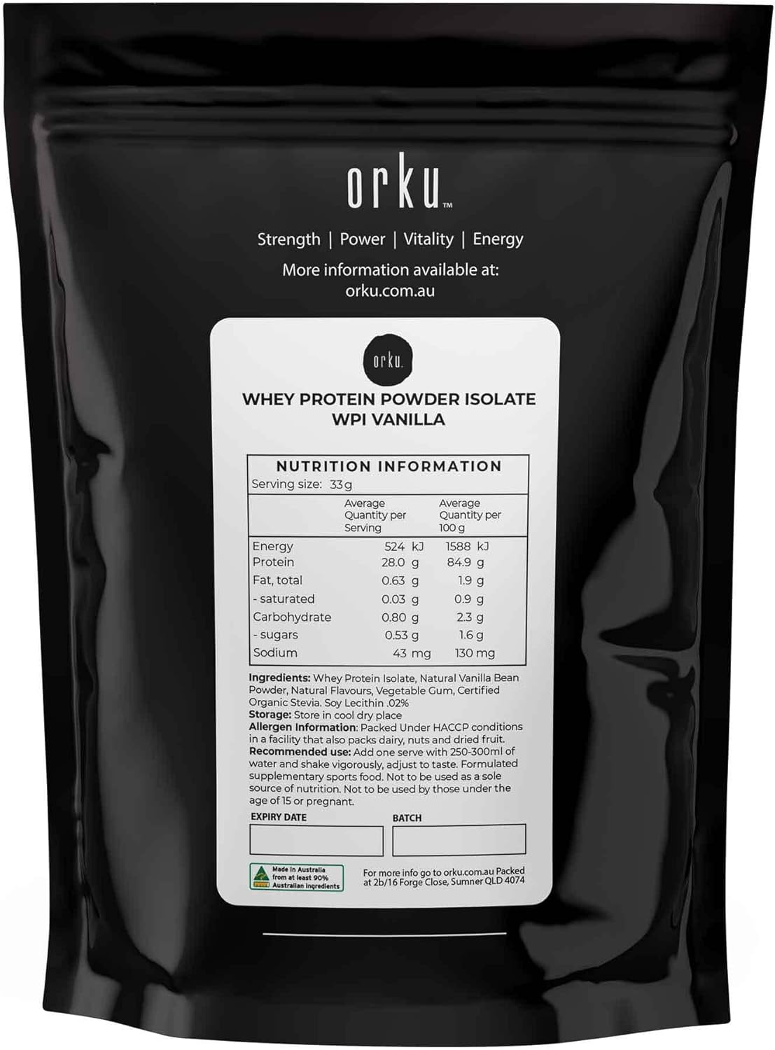 Orku 100G Whey Protein Isolate Powder &ndash; Vanilla WPI | Sports Food image number 1