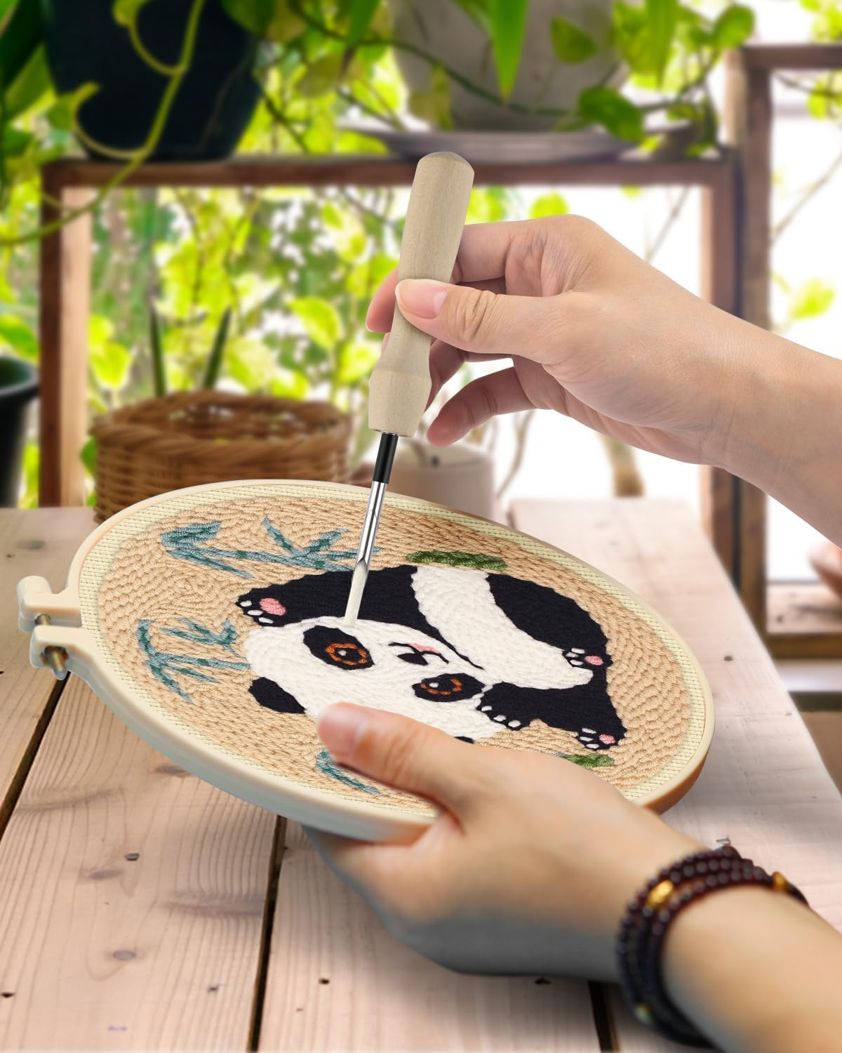 3 Sets Punch Needle Kits, Panda Punch Embroidery Kits for Adults Beginner, Tool with Punch Needle Fabric, Hoops, Yarns and Sewing Needles image number 6