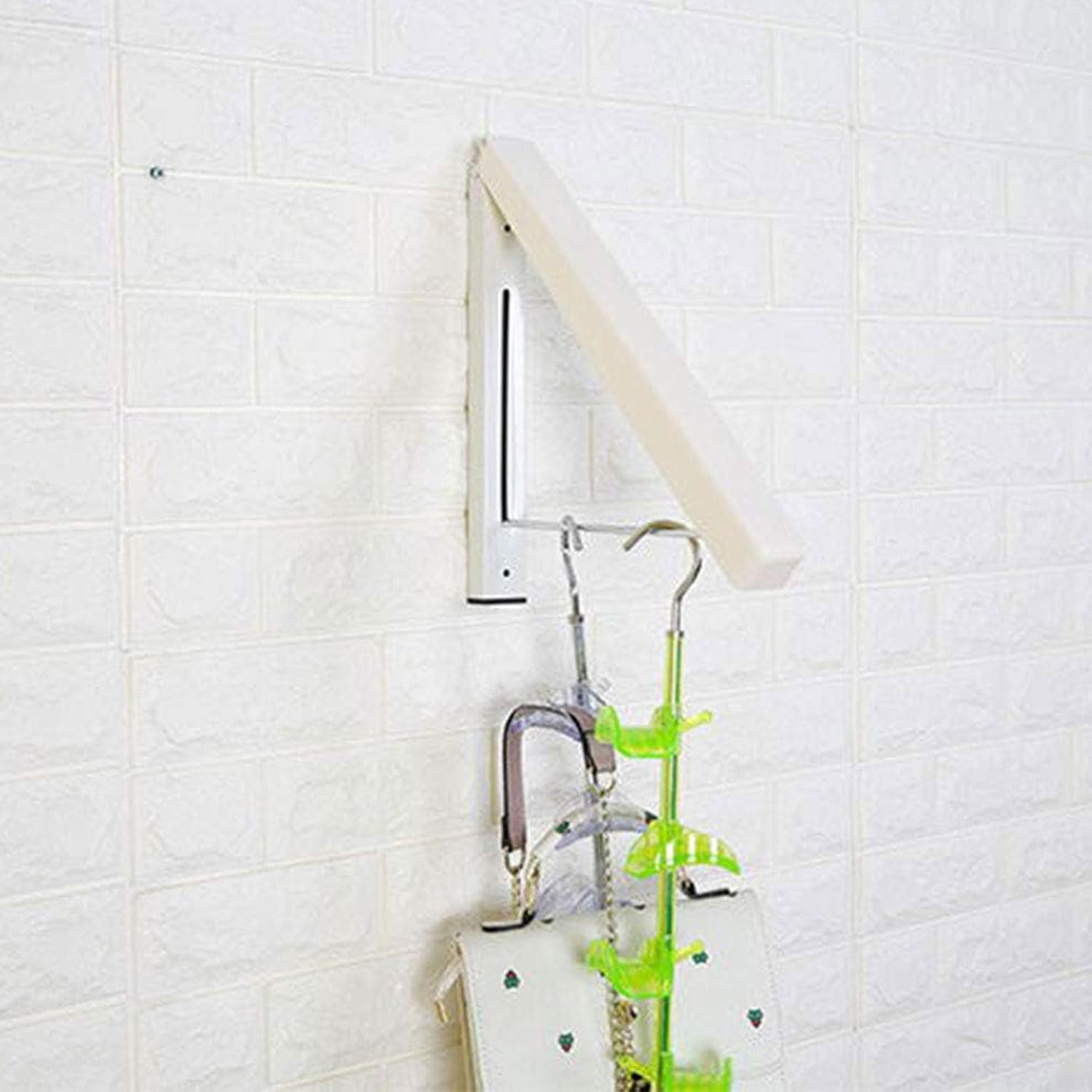 YIRANJIA 2Pcs Foldable Wall Mounted Laundrys Clothes Hanger Plastic Corners Laundry Racks for Laundry Room, Closets Storage Organization, Indoor & Outdoor Use Drying Hanging(White) image number 6