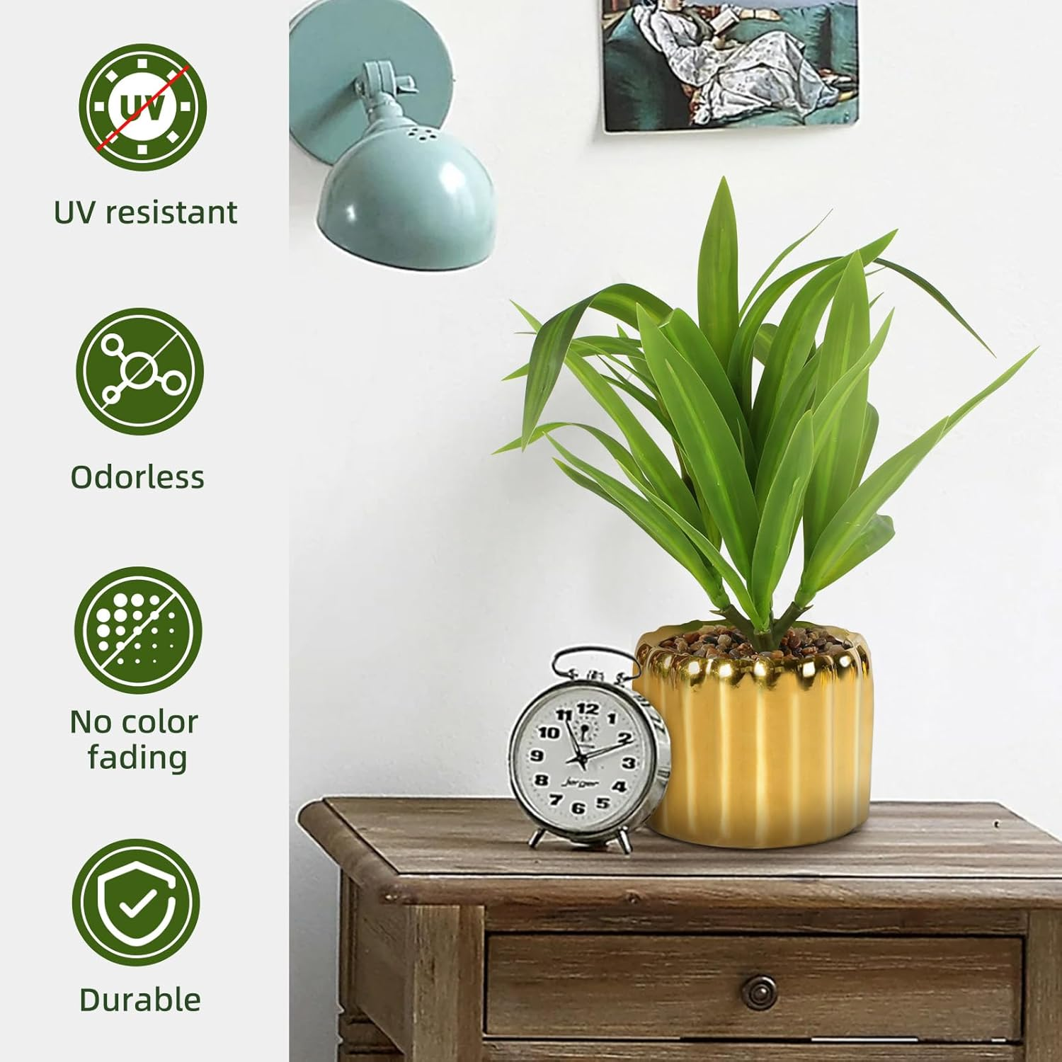 2 Pcs Artificial Dracaena Plant Golden Ceramic Pot Realistic Textured Faux Plants for Indoor Outdoor Fake Greenery Home Office Decor with Lifelike Foliage image number 5