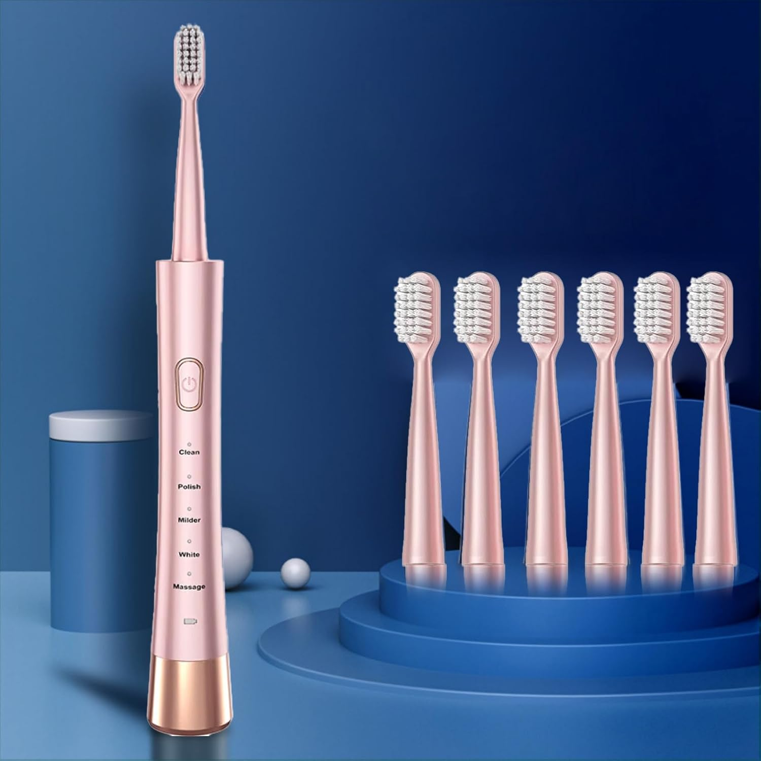 Oolong Waterproof Sonic Electric Toothbrush, 2-Hour Fast Charge with Intelligent Time Reminder, 5 Modes, 6 Brush Heads, Travel, Indoor, Outdoor, Pink image number 6