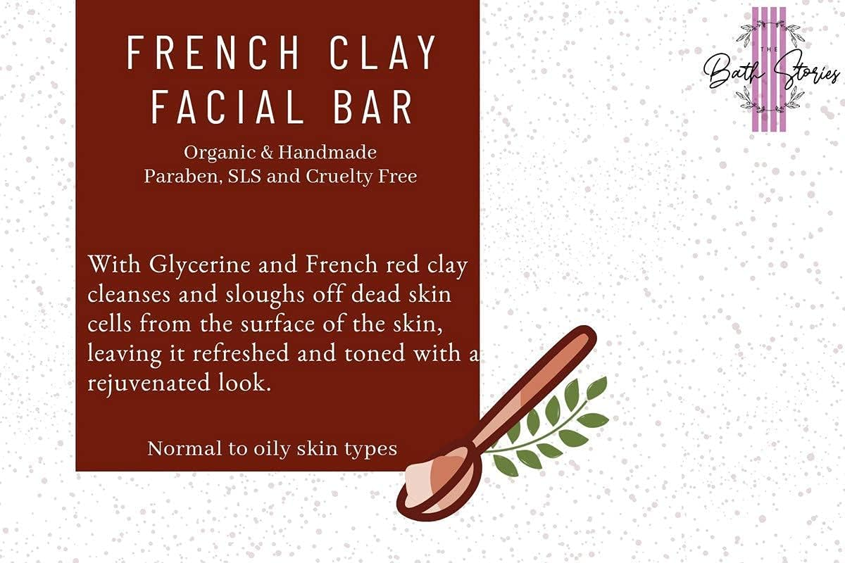 The Bath Stories Handmade Organics Red French Clay Facial Bar for Deep Cleanse Skin 45 Gms. (Pack of 2) image number 1