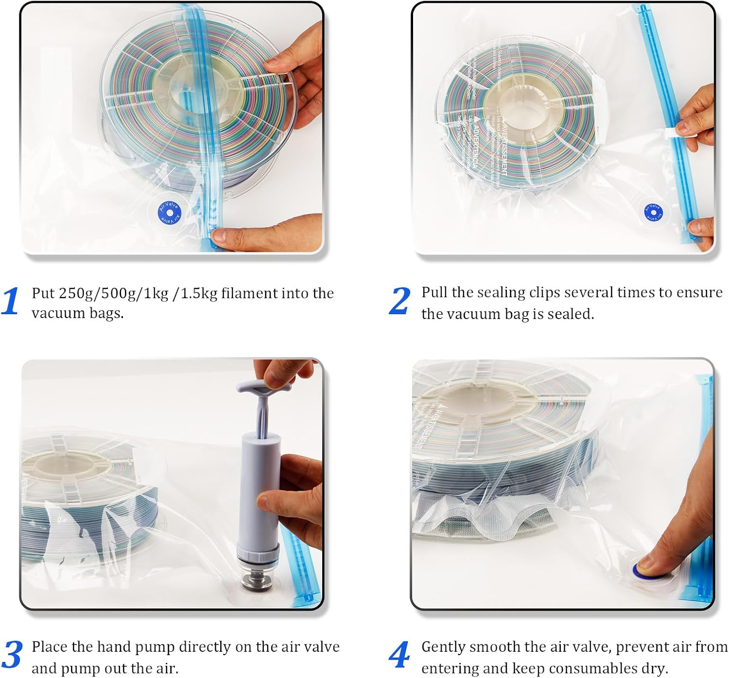 LVVJ3D Filament Storage Bags 30Pcs, 3D Printer Filament Storage Bags Vacuum Sealed Kit, Perfect for 3D Printer Filament Storage and Keep Filament Dry image number 5