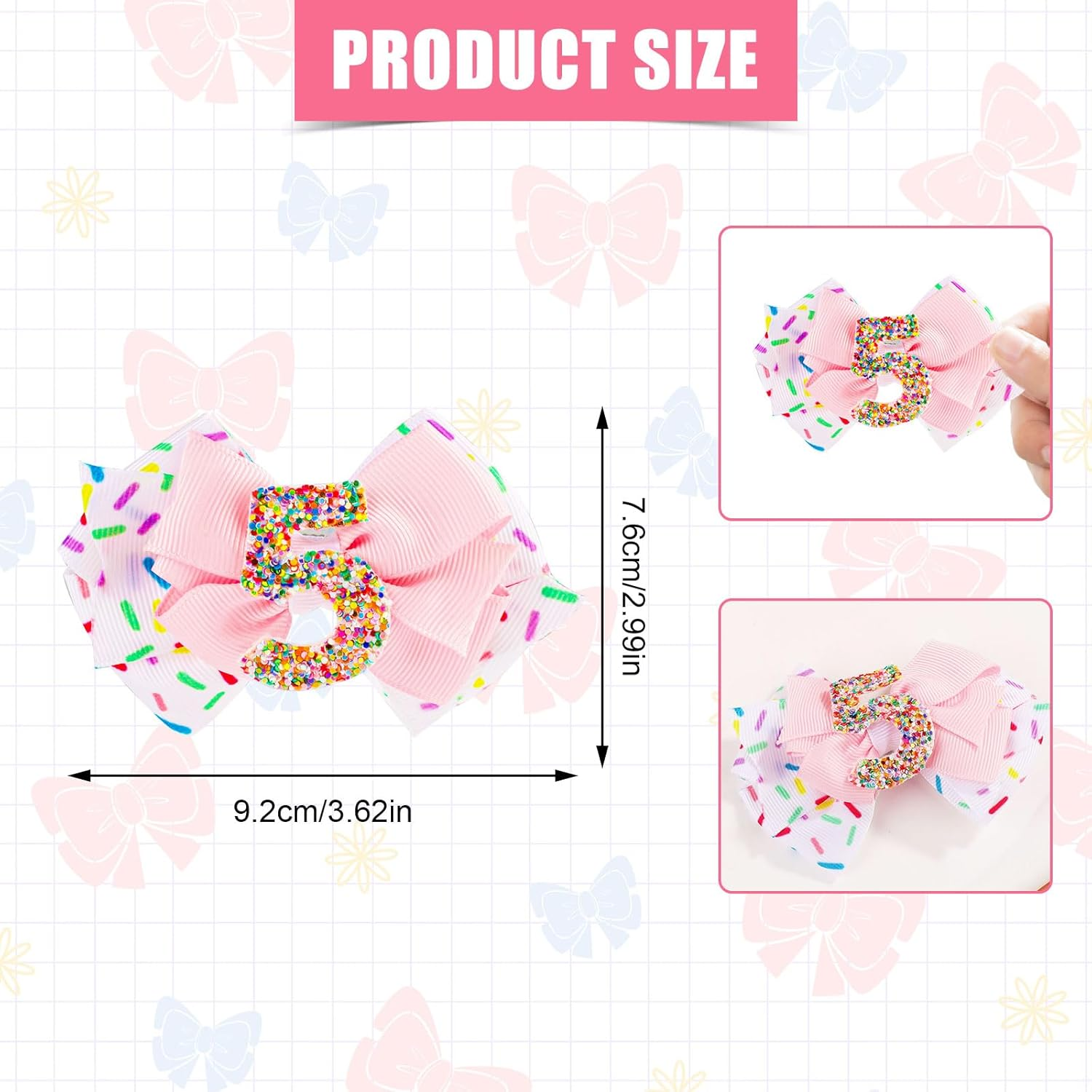 Pink Bow Birthday Hat, Elastics Baby Girl Bow Birthday Hair Bows Baby Bow Headbands Baby Hair Bows Hair Accessories Birthday Pink Bow Party Decorations for Baby Girl (5) image number 5