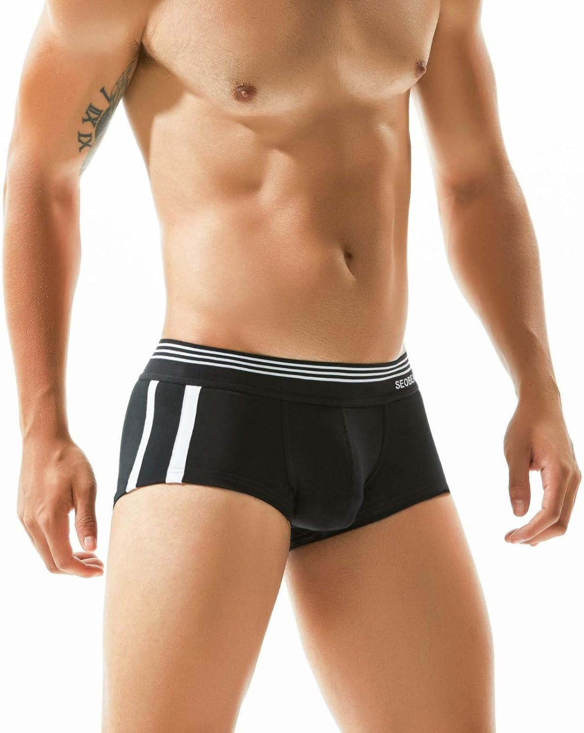 Wayonge Mens Boxers Underwear Comfortable and Breathable Sexy Low Waist Solid Color Home Boxers (Black,Medium), Black image number 4