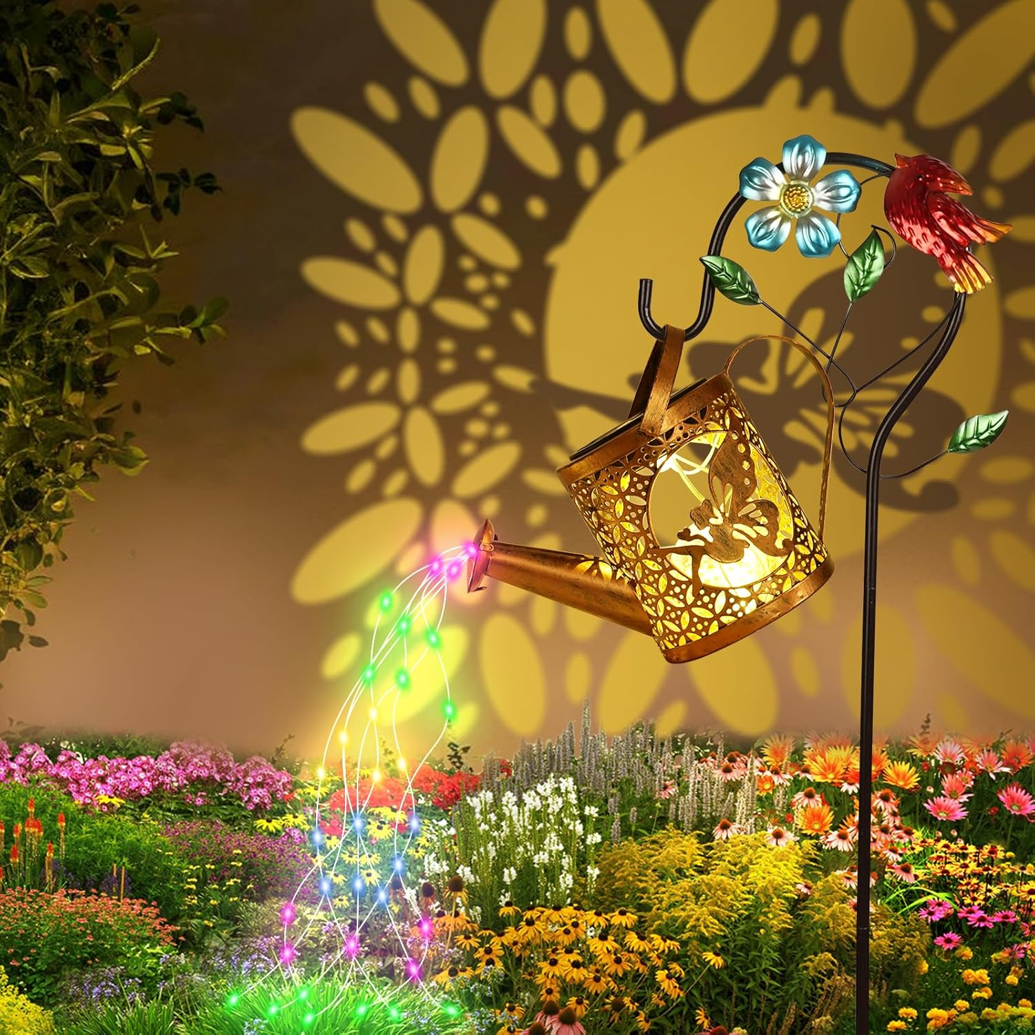 Vsshe Solar Watering Can Fairy Lights Outdoor Garden Decoration, LED Outdoor Solar Lights with Shepherd Hook for Outdoor Garden Waterproof Vintage Fairy Lights for Yard Path Balcony Patio Garden image number 1