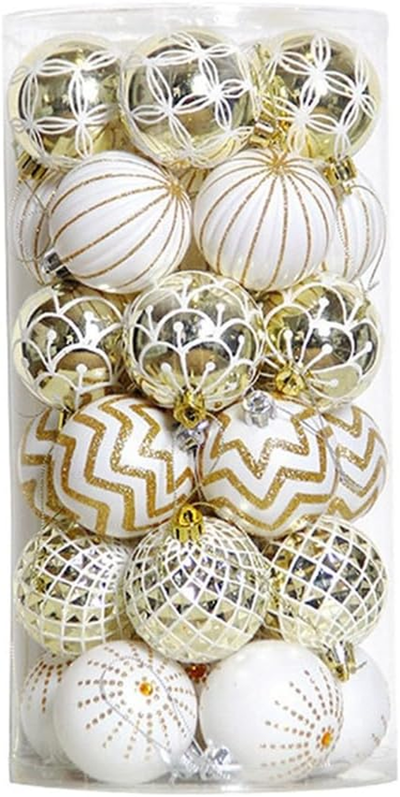 30PCS Christmas Balls,60Mm Gold&White Painted Shatterproof Festive Wedding Hanging Ornaments Christmas Trees Decoration Easy Install image number 1