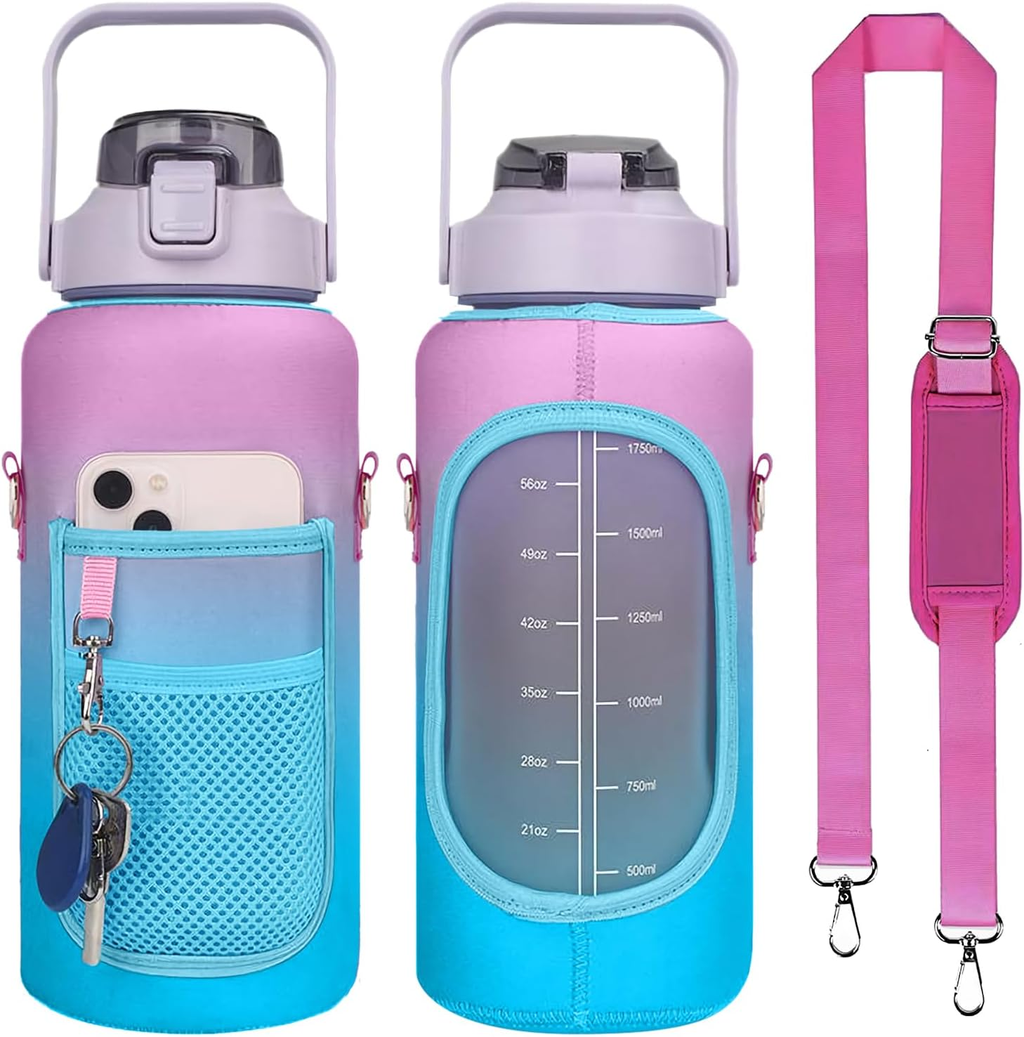 Water Bottle Holder with Adjustable Shoulder Strap & Pocket- Lightweight Water Bottle Sling Bag for 64Oz Sports Water Bottle Cover Protective Cover (F)