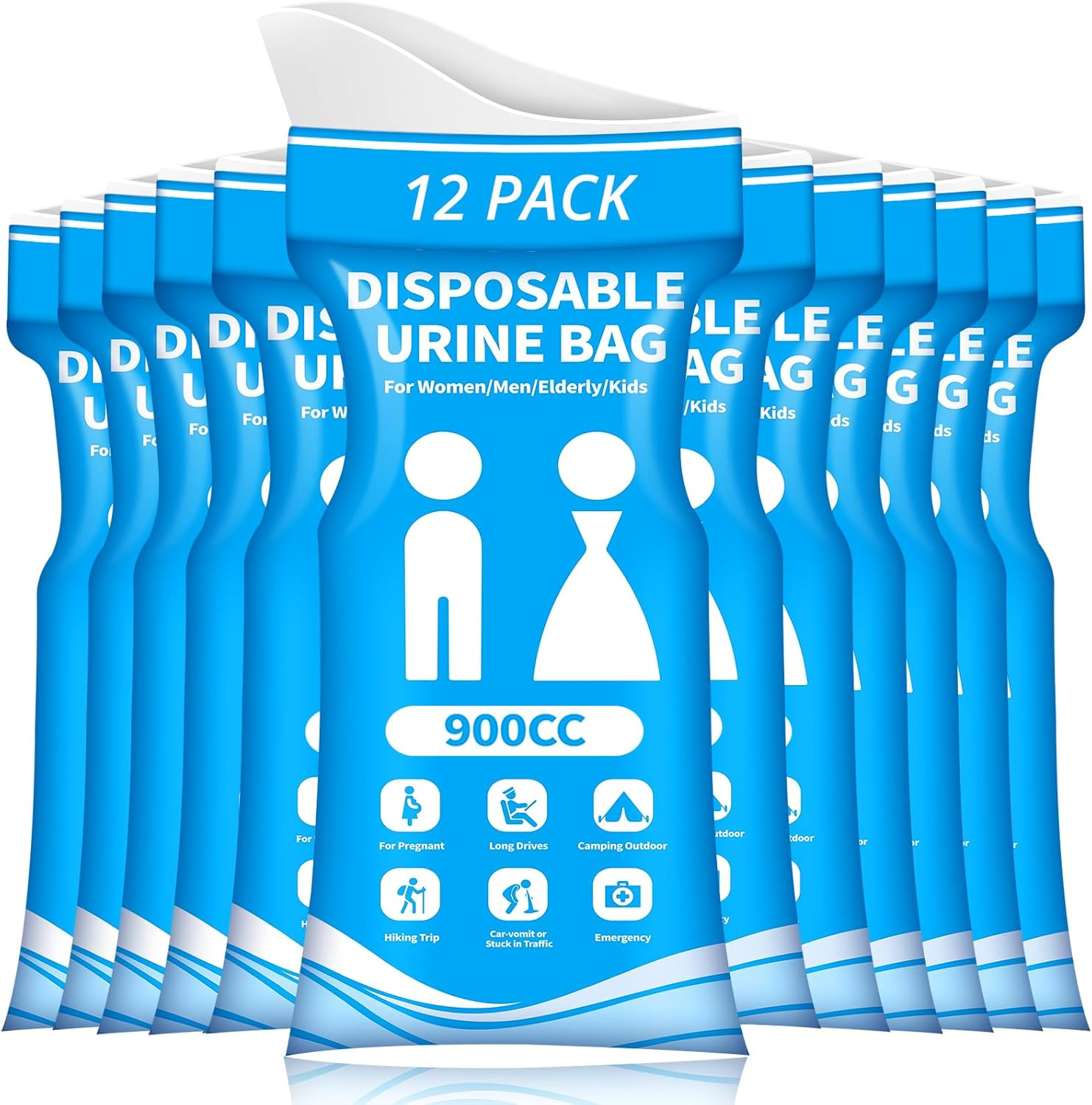 Disposable Urine Bag for Travel - 900ML Portable Pee Bags for Women Men 12 PCS/24PCS Emergency Vomit Bags Unisex Urinal Toilet Bag for Car Camping, Road Trip,Traffic Jams, Pregnant, Kids, Patient
