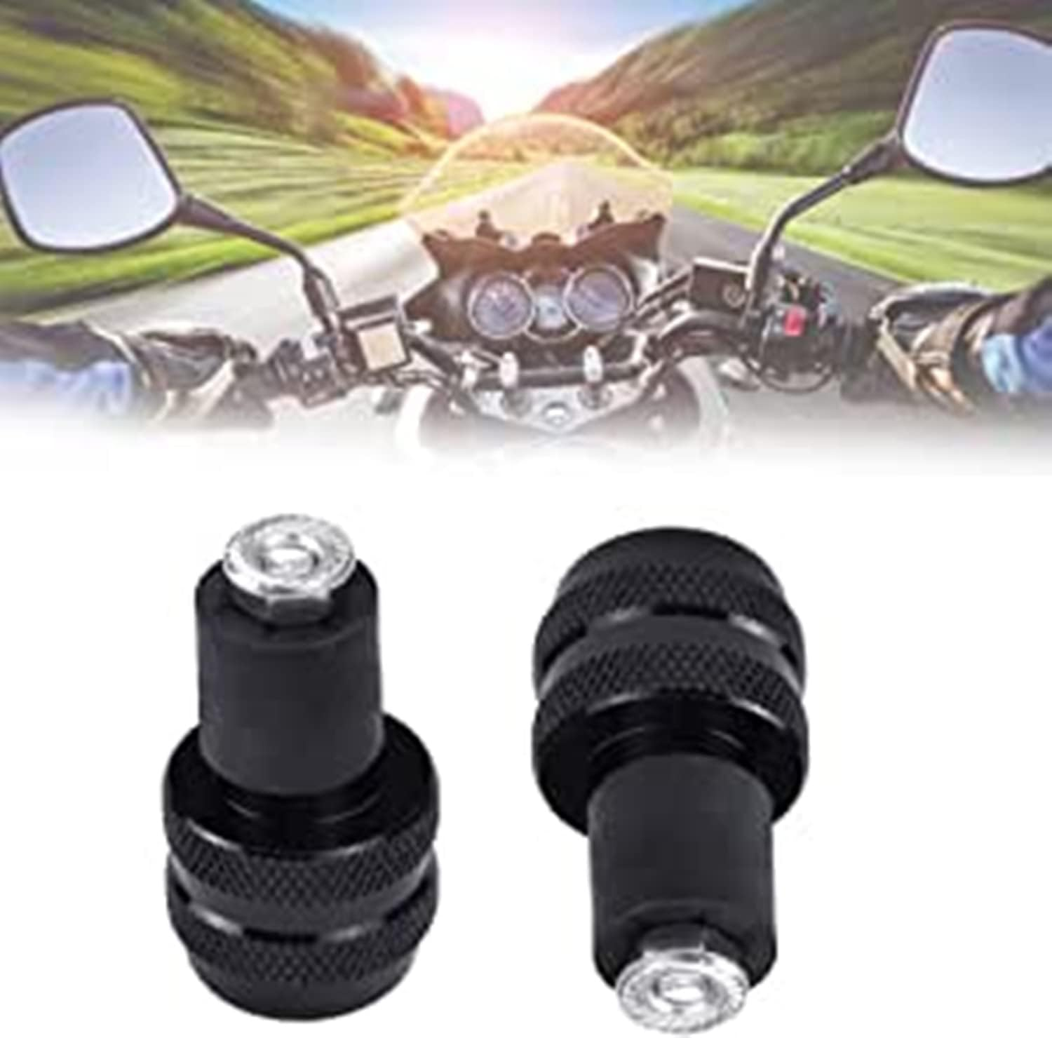 1 Pair of Motorcycle Bar End Plugs Universal for 7/8 Inch 22Mm Motorcycle Handlebar anti Vibration Aluminium Alloy Black Motorbike Accessories for Most Motorbike (Black)