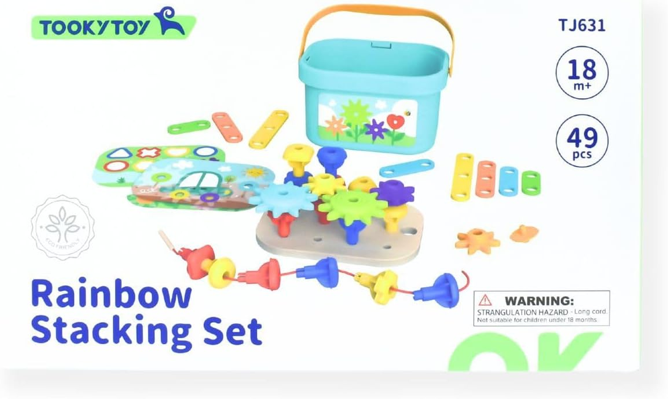 Tooky Toy TJ631 - Rainbow Pegs and Cogs Stacking and Lacing Set - Educational Stacking Toy image number 1
